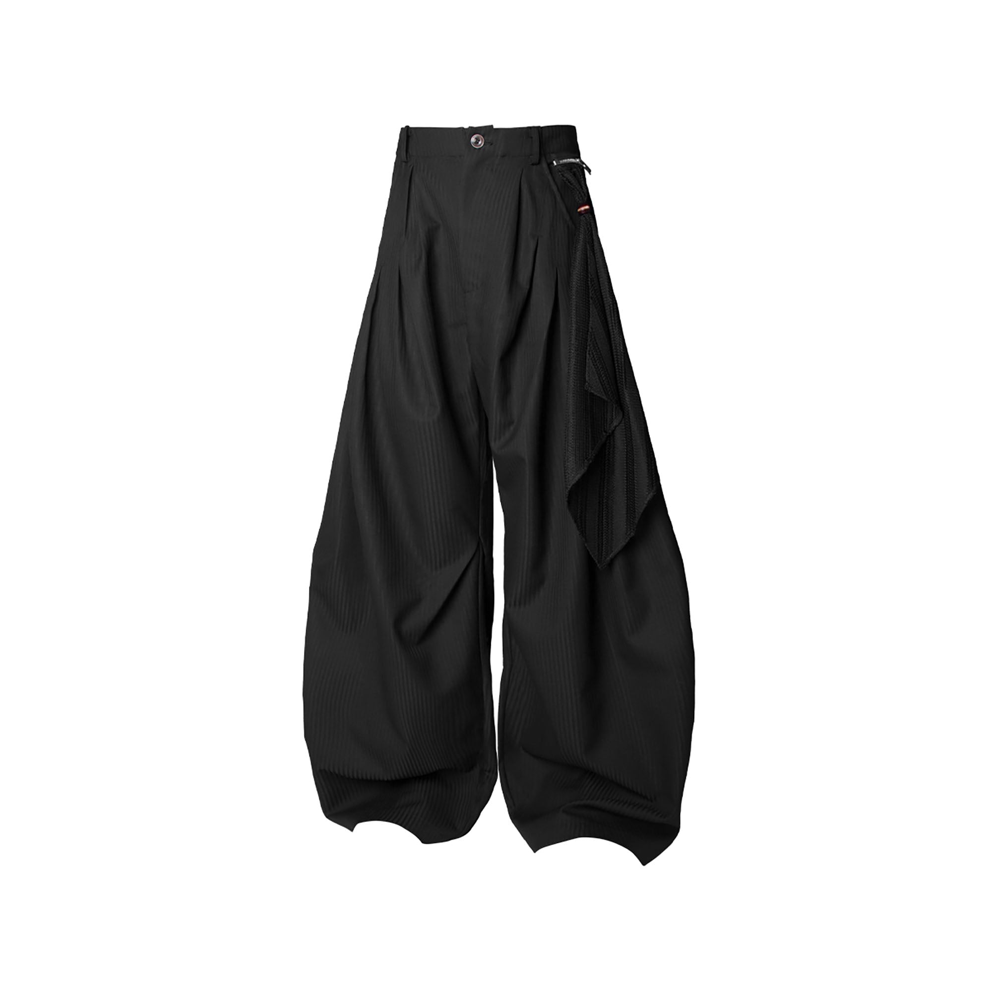 RELABEL Pinstriped Detachable-Scarf Oversized Pants Black, premium urban and streetwear designers apparel on PROJECTISR.com, RELABEL