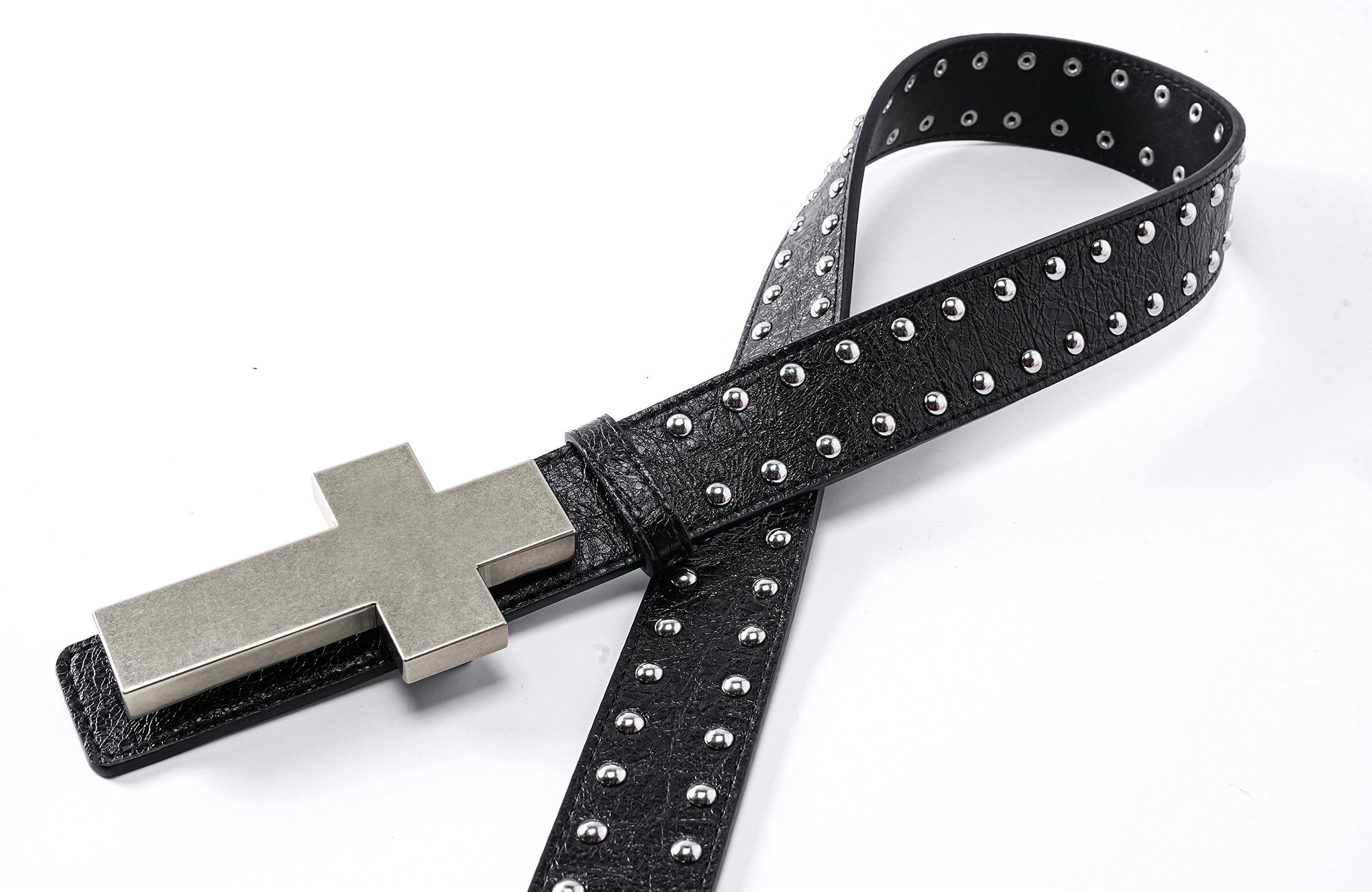 REBEL WAVE Cross Studded Leather Belt