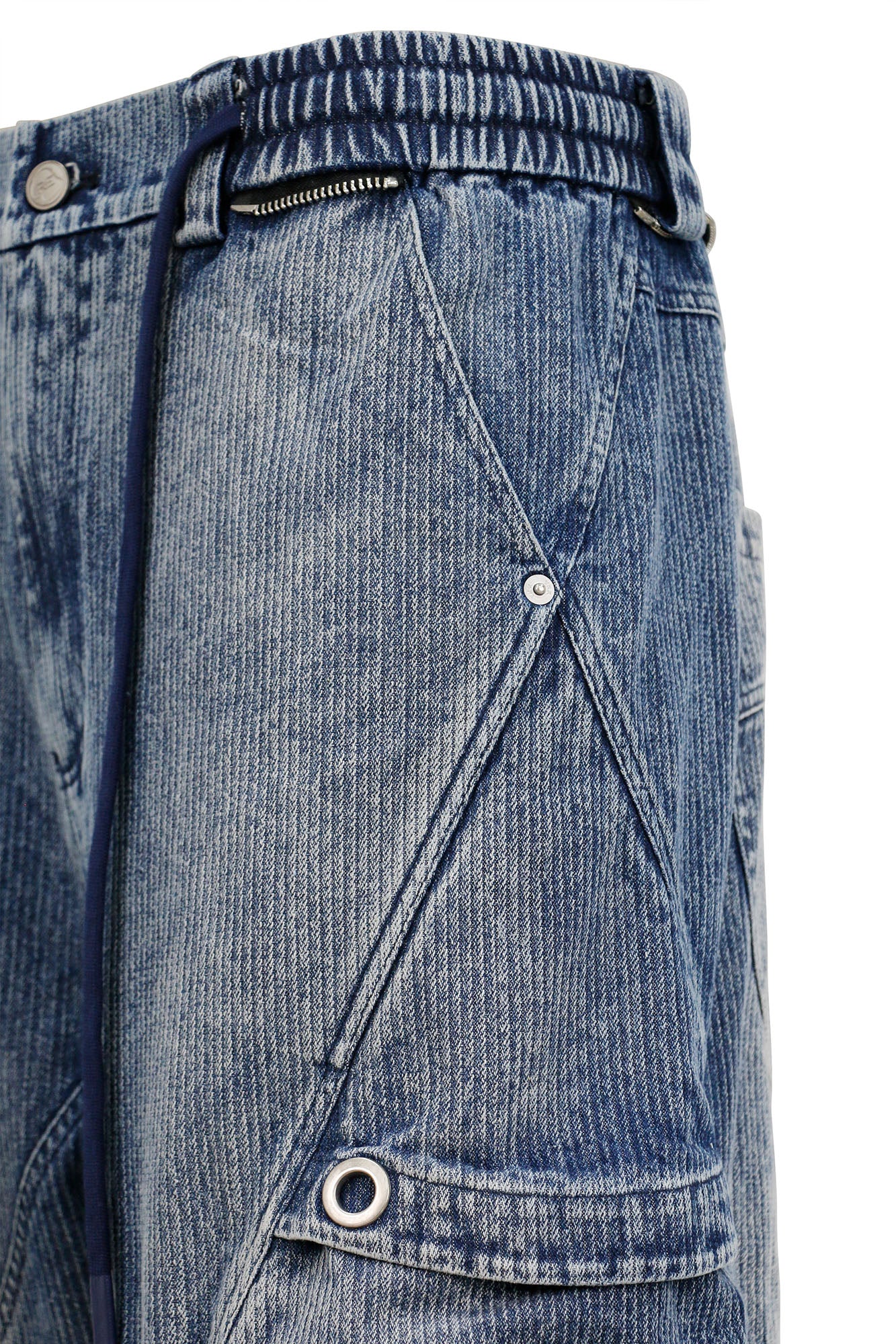 RELABEL Washed Paneled Strap Oversized Cargo Jeans Blue, premium urban and streetwear designers apparel on PROJECTISR.com, RELABEL