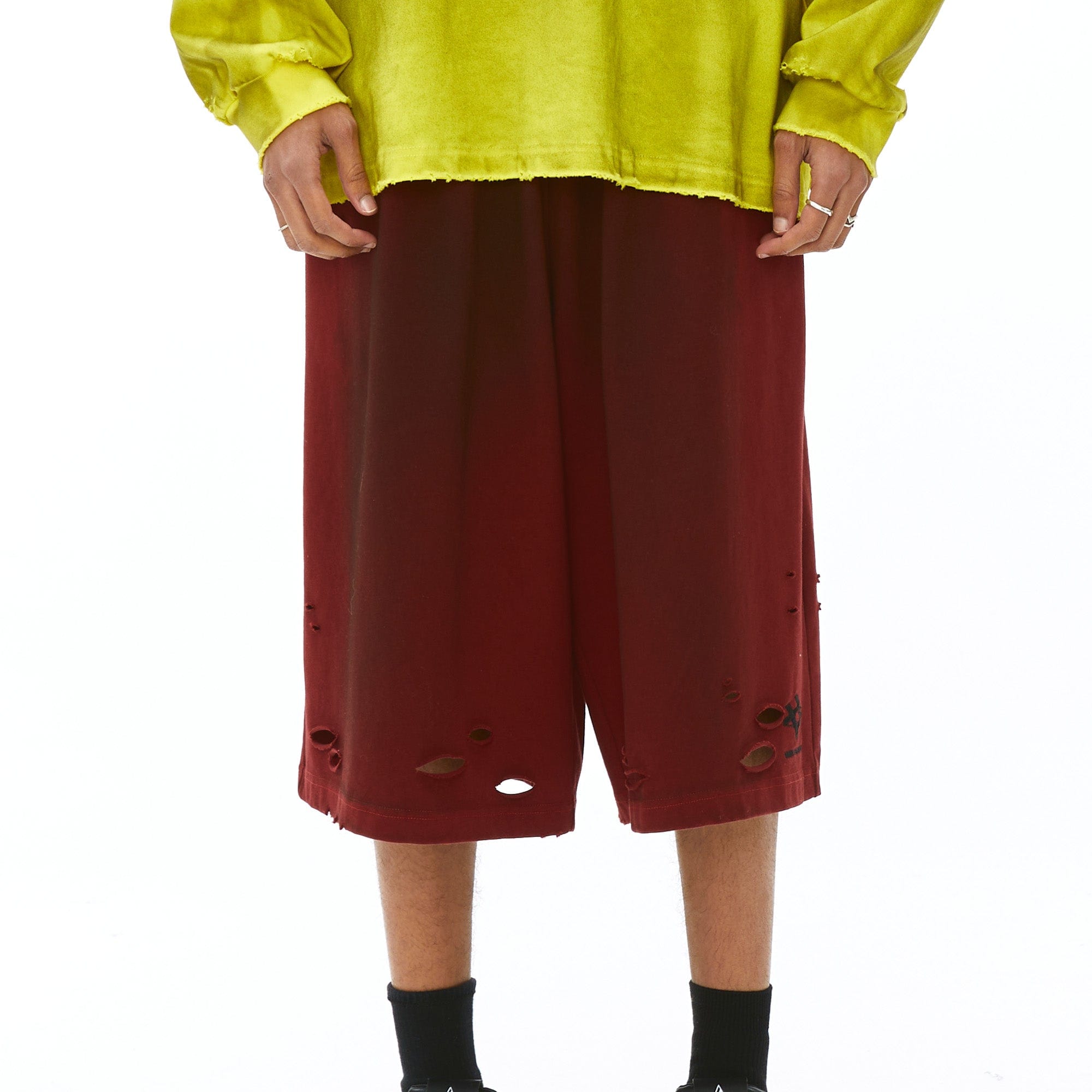 VANN VALRENCE Washed Gradient Distressed Oversized Shorts