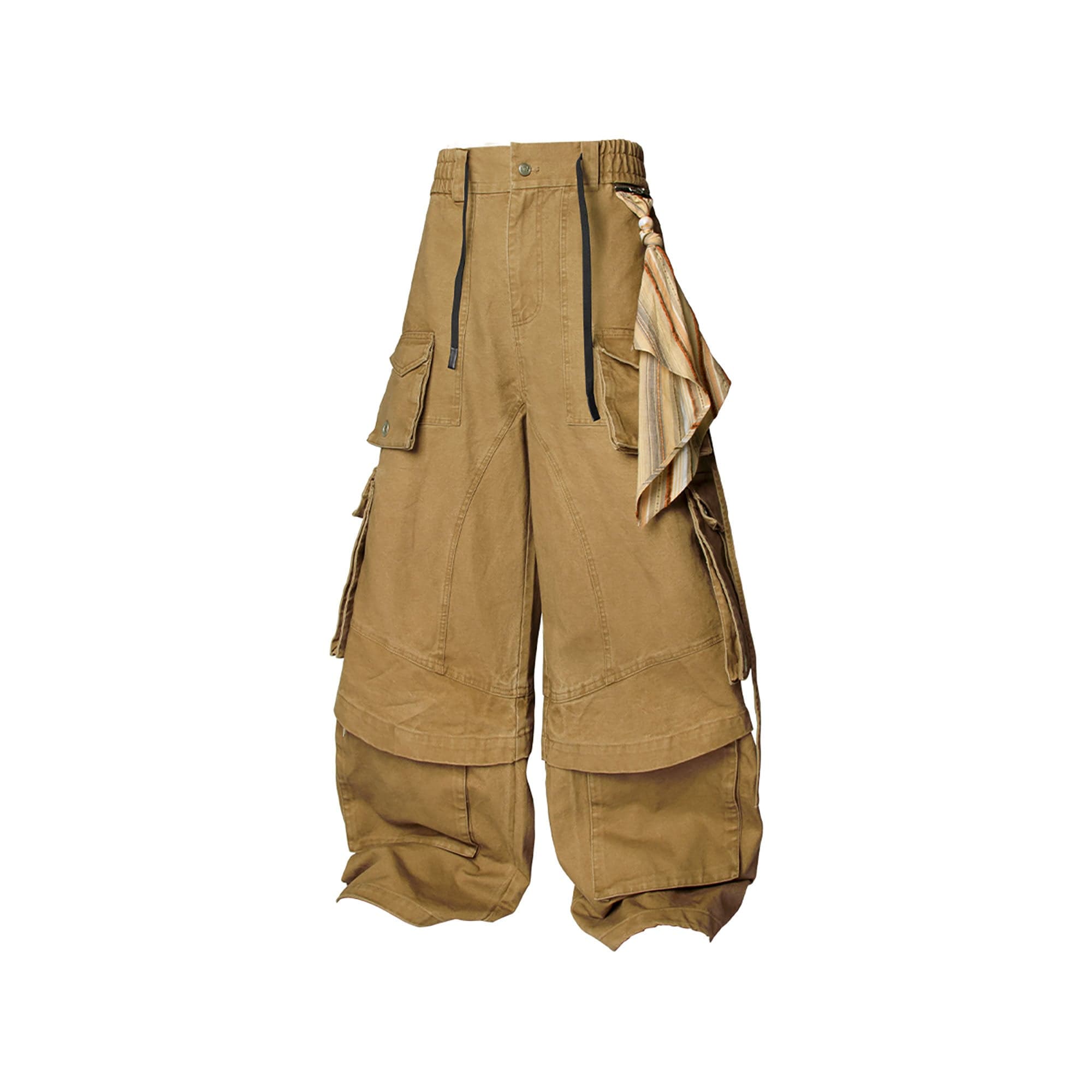 RELABEL Multi-Pocket Detachable Scarf Distressed Cargo Brown, premium urban and streetwear designers apparel on PROJECTISR.com, RELABEL