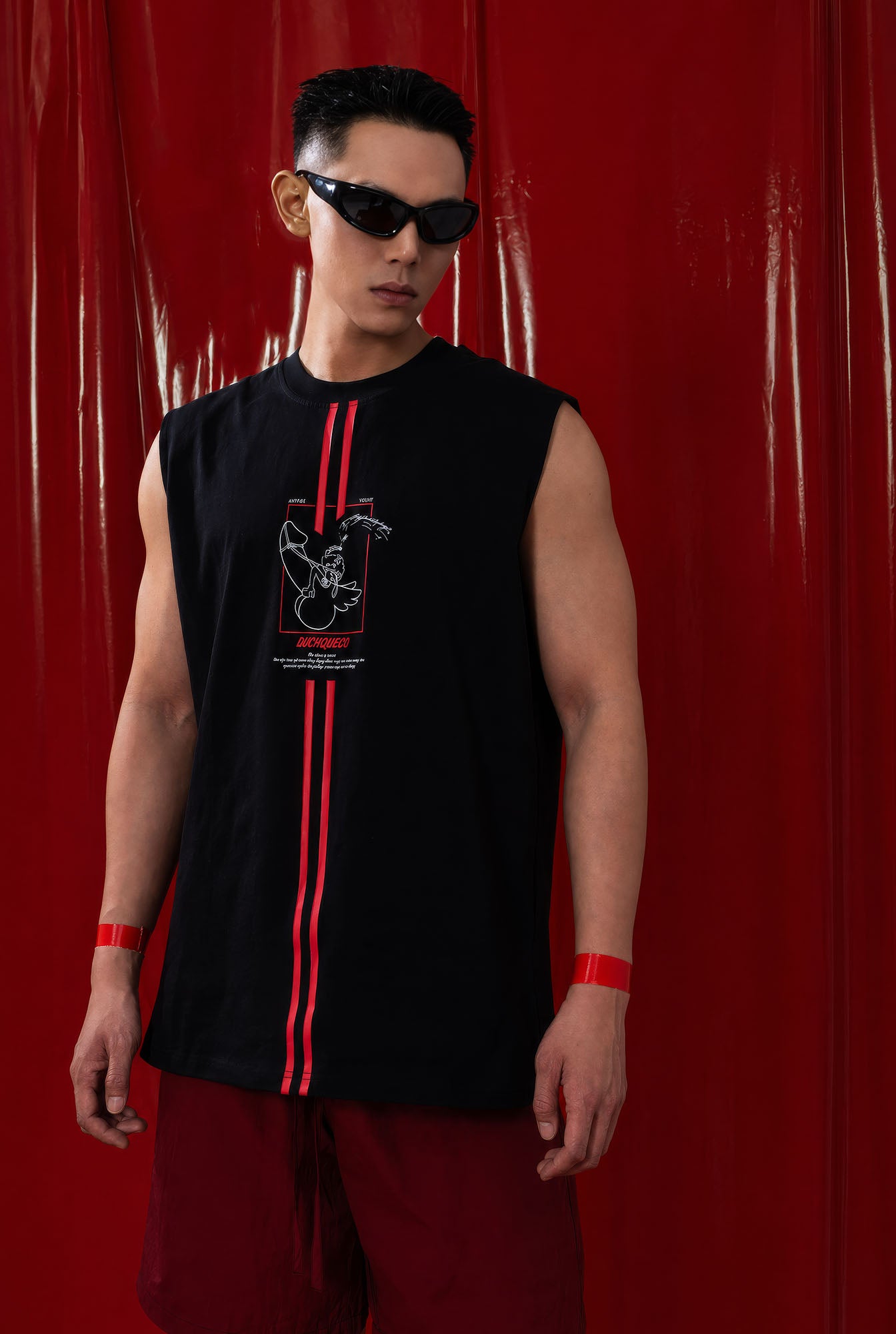 CLP Contrast Stripe Graphic Oversized Vest, premium urban and streetwear designers apparel on PROJECTISR.com, CLP