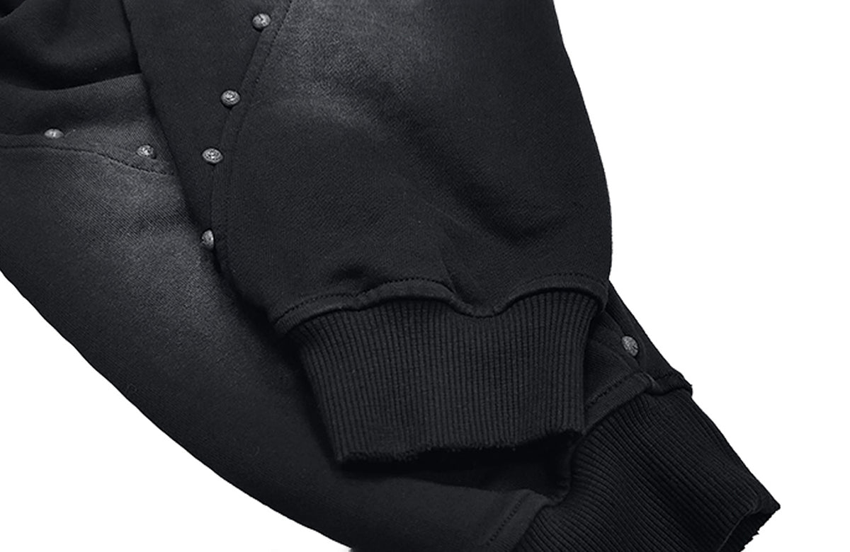 WANNA LAB Washed Distressed Rivet Zip-Up Hoodie
