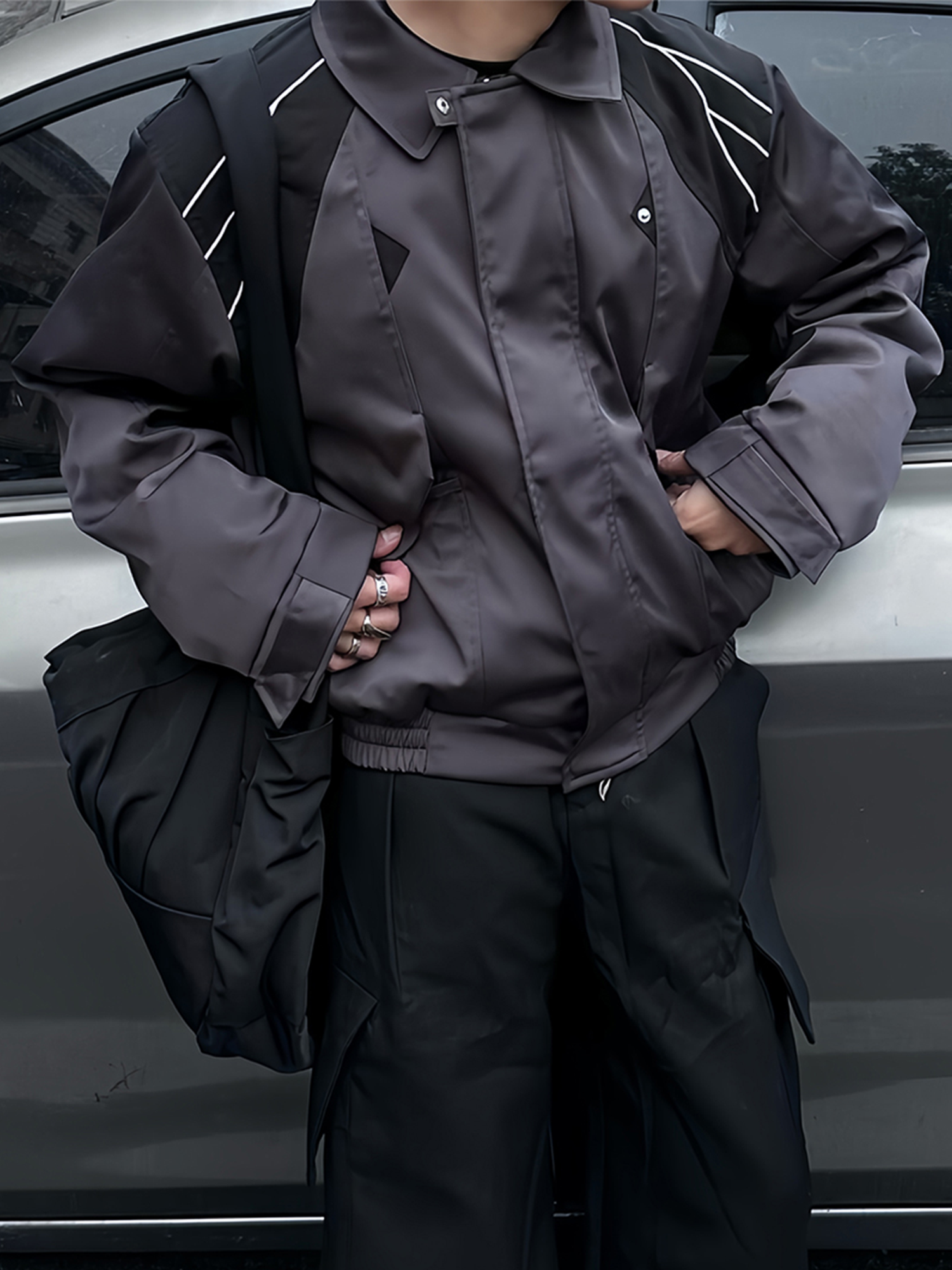 ESAIAS Satin Contrast Panel Puffer Jacket