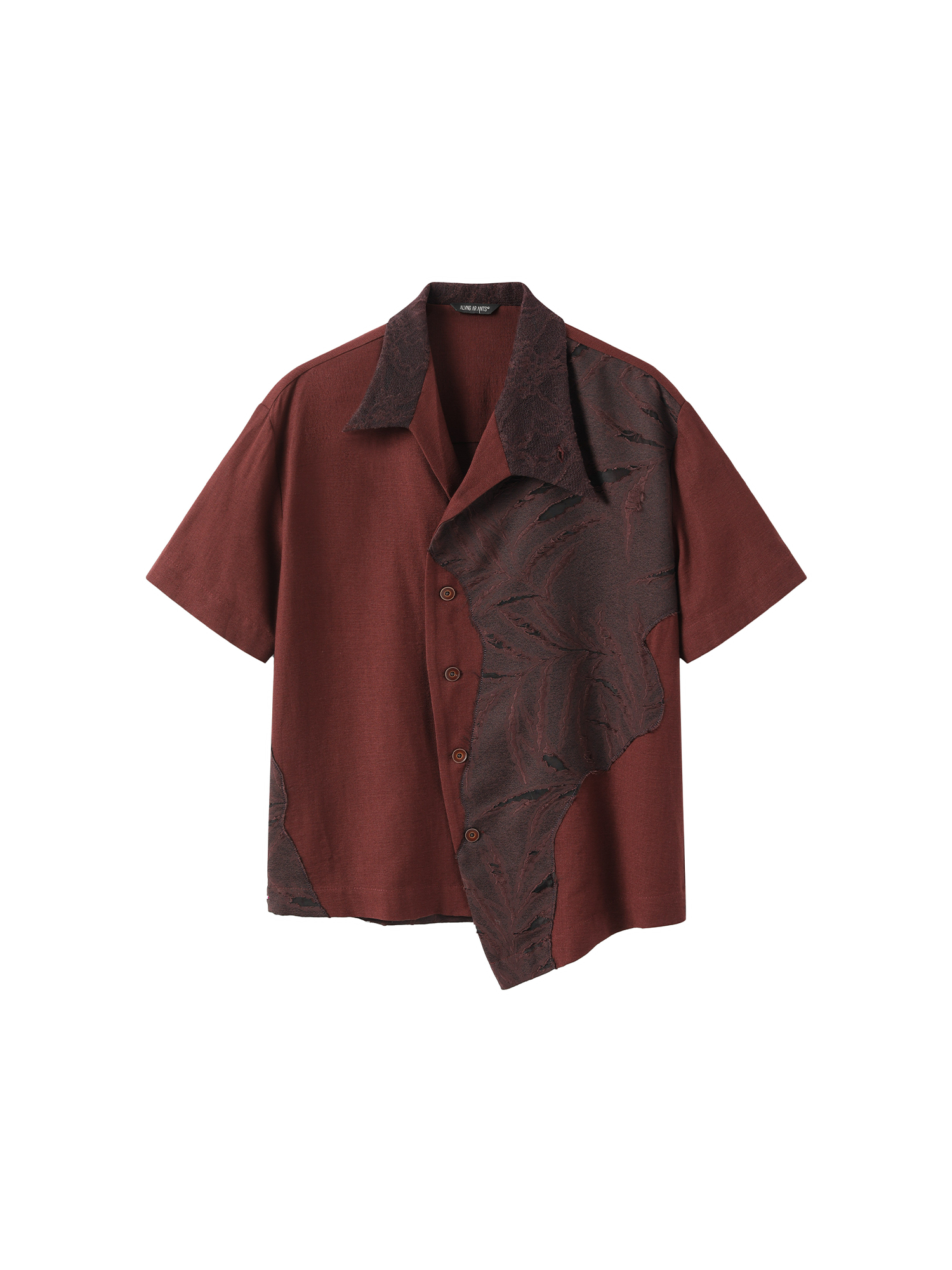 ALVNG AR ANTS Burnout Linen-Blend Asymmetrical Spliced Half Shirt
