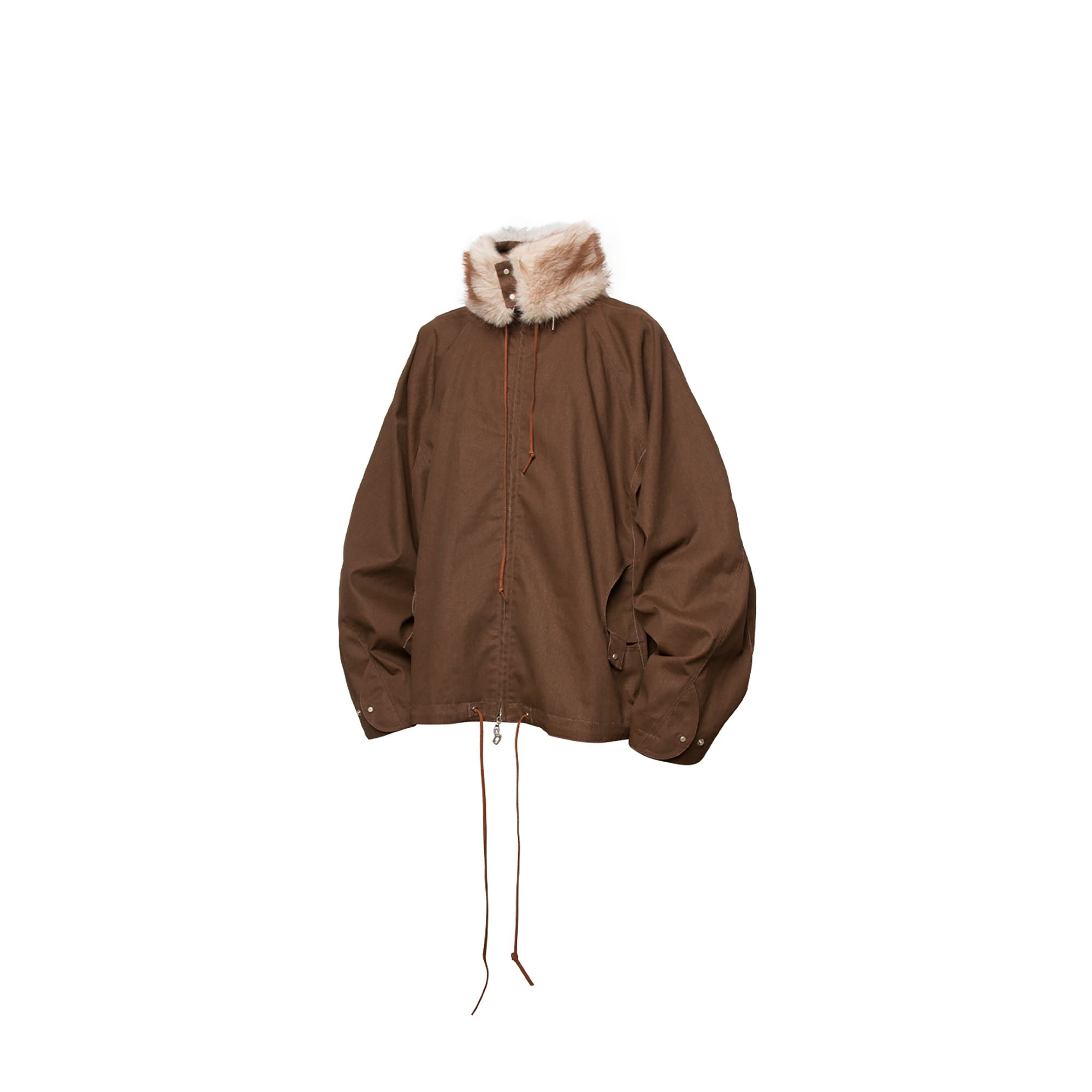 RELABEL Detachable Faux Fur Collar Drawstring Jacket Brown