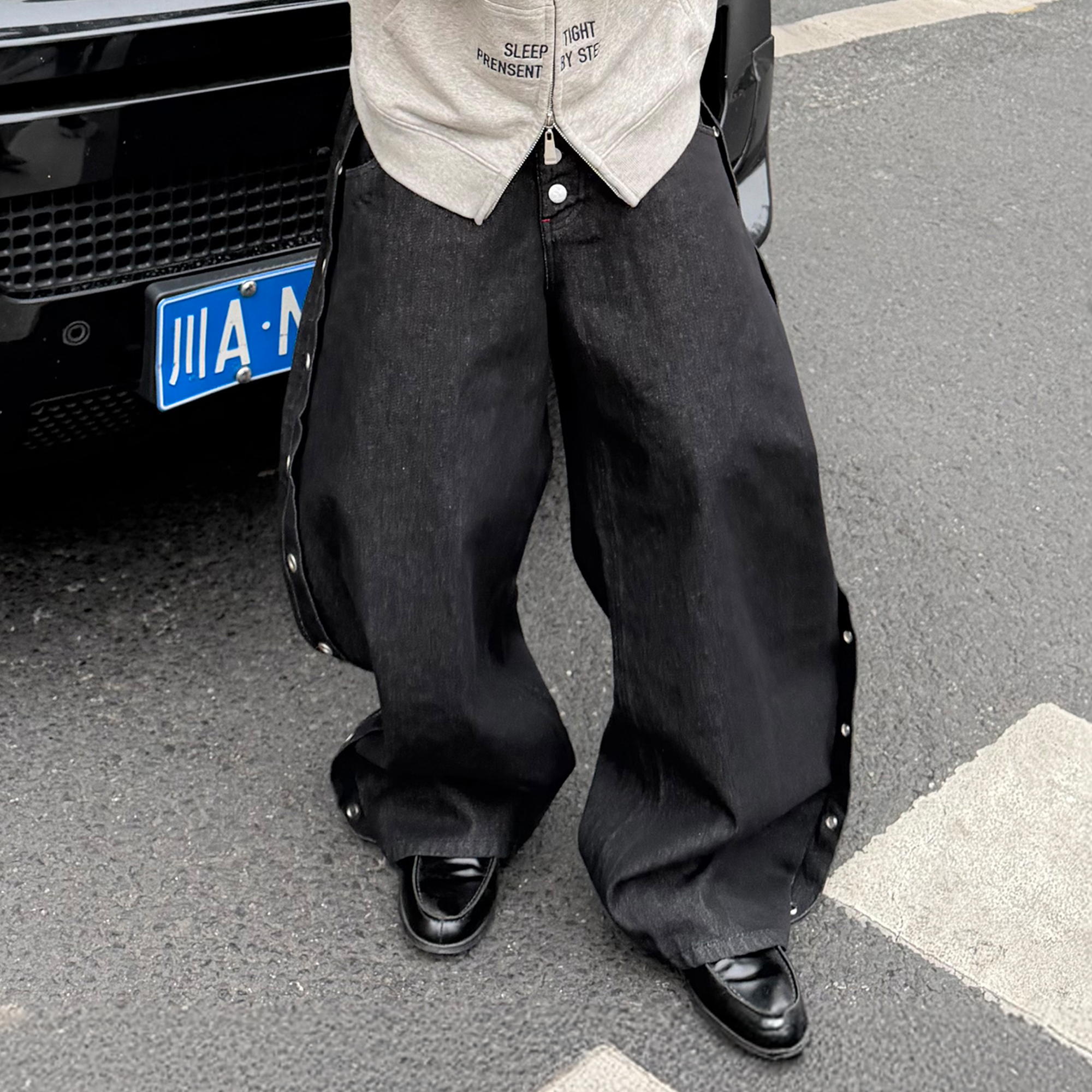 STEEPC Grommet Snap-Fly Flared Raw Jeans, premium urban and streetwear designers apparel on PROJECTISR.com, STEEPC