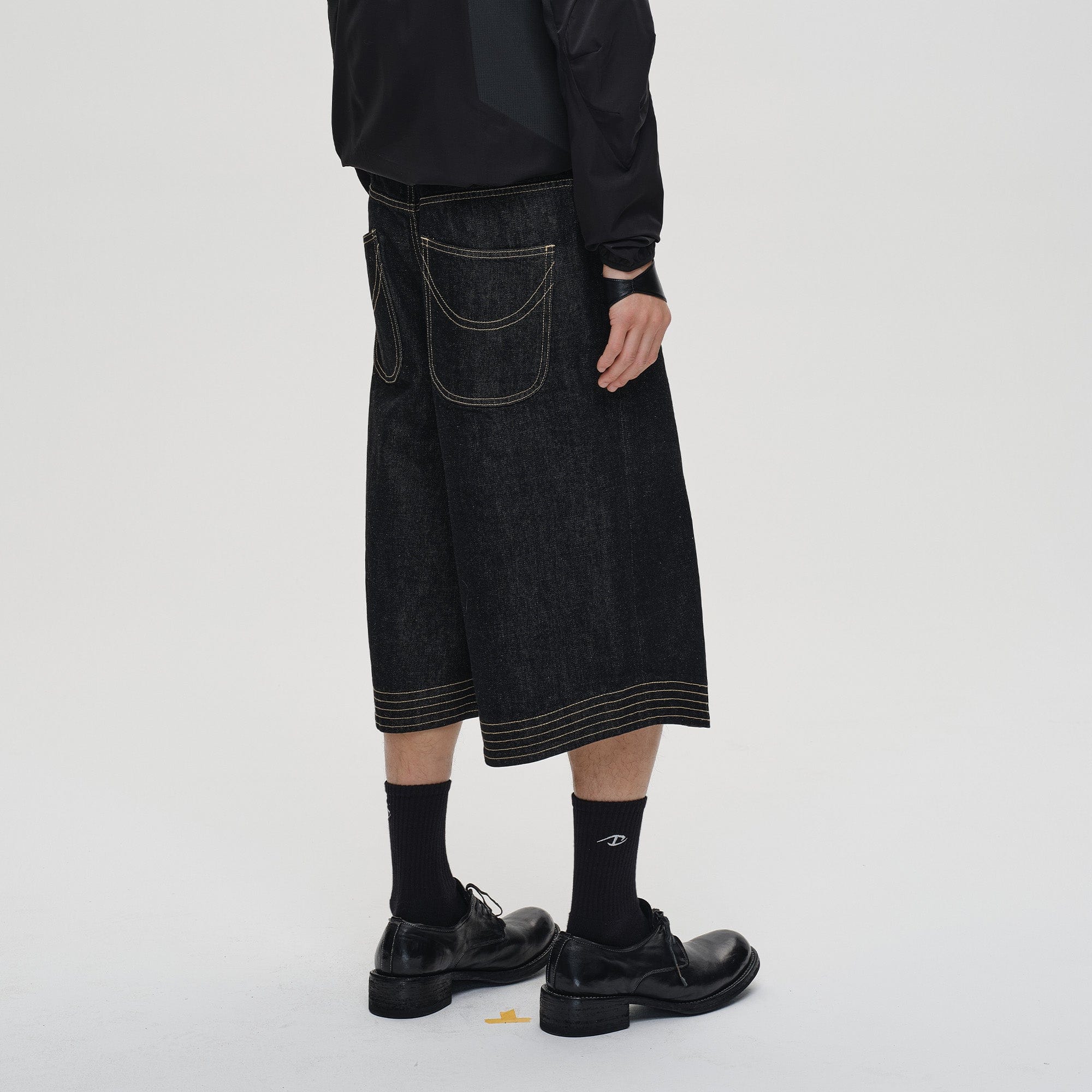 CATSSTAC Contrast Stitch Middle Spliced Raw Denim Jeans, premium urban and streetwear designers apparel on PROJECTISR.com, CATSSTAC