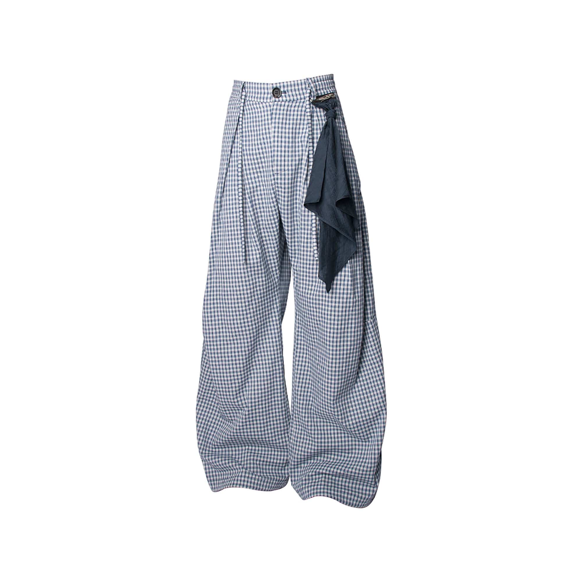 RELABEL Detachable Scarf Grid Pleated Pants