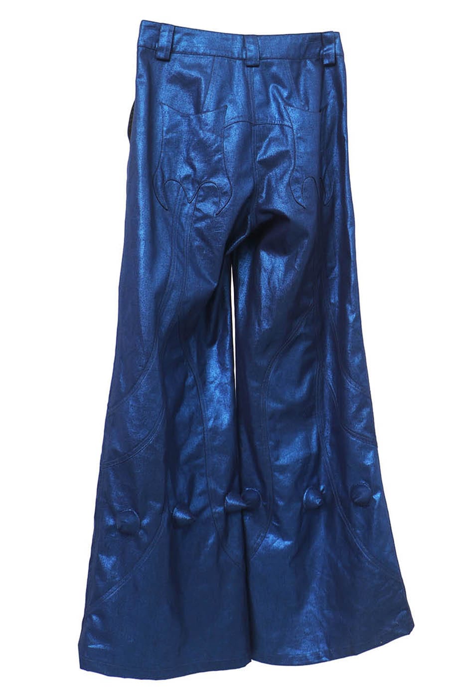 EMBRYO Metallic Devil Horned Wide-Leg Paneled Pants Blue, premium urban and streetwear designers apparel on PROJECTISR.com, EMBRYO