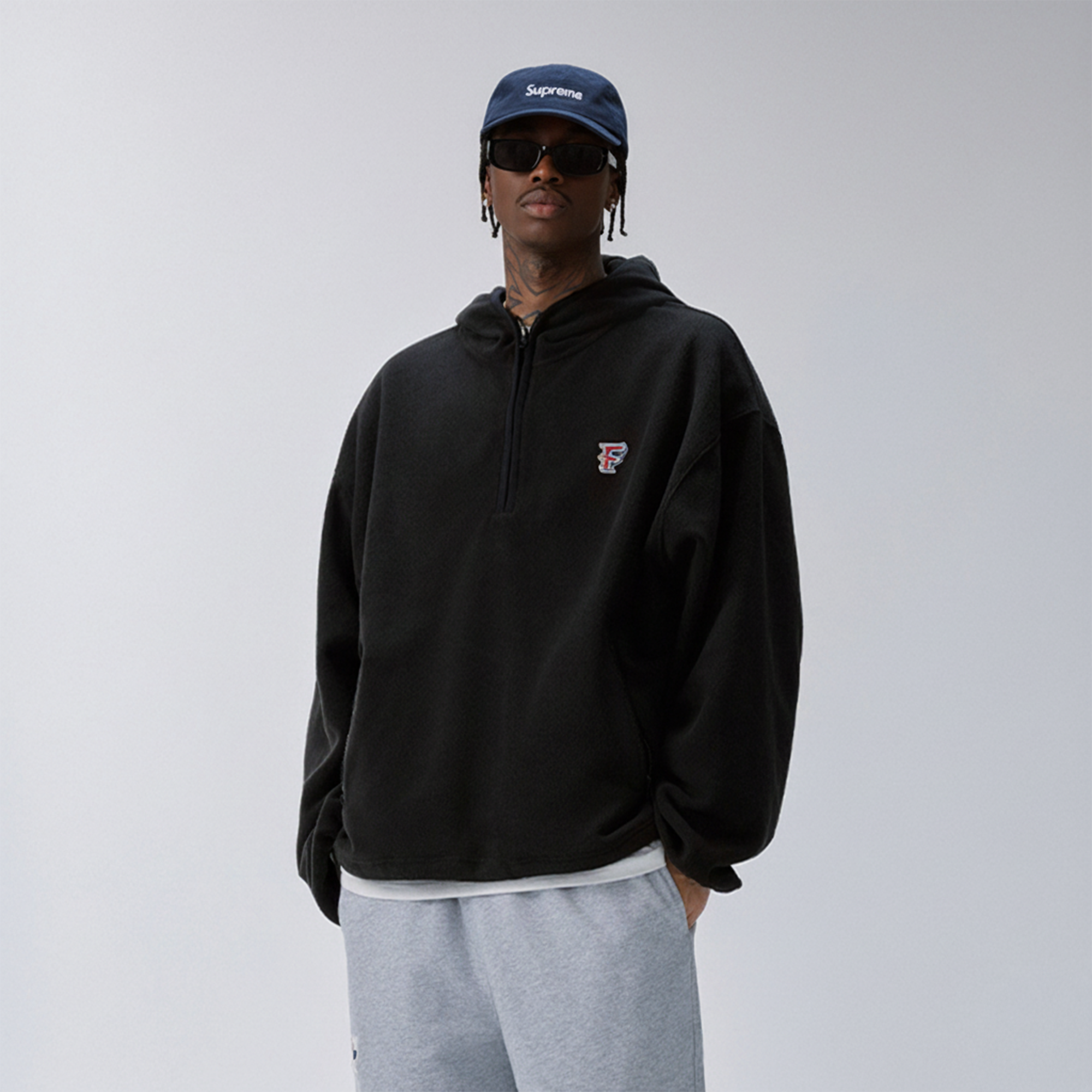 F2CE Embroidered LOGO Patch Half-Zip Fleece Hoodie