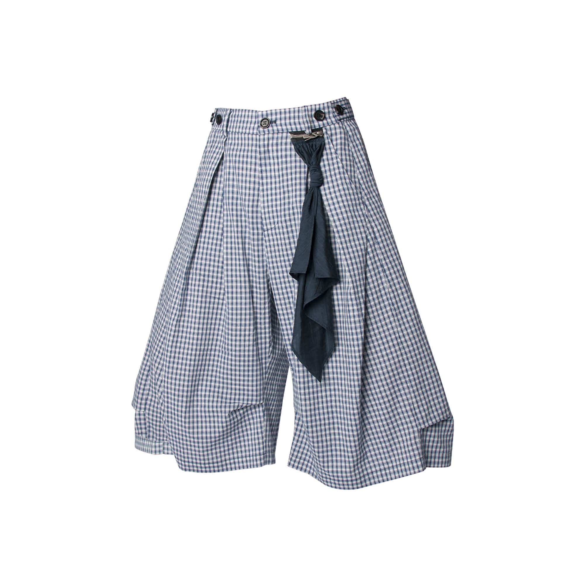RELABEL Detachable Scarf Grid Pleated Shorts