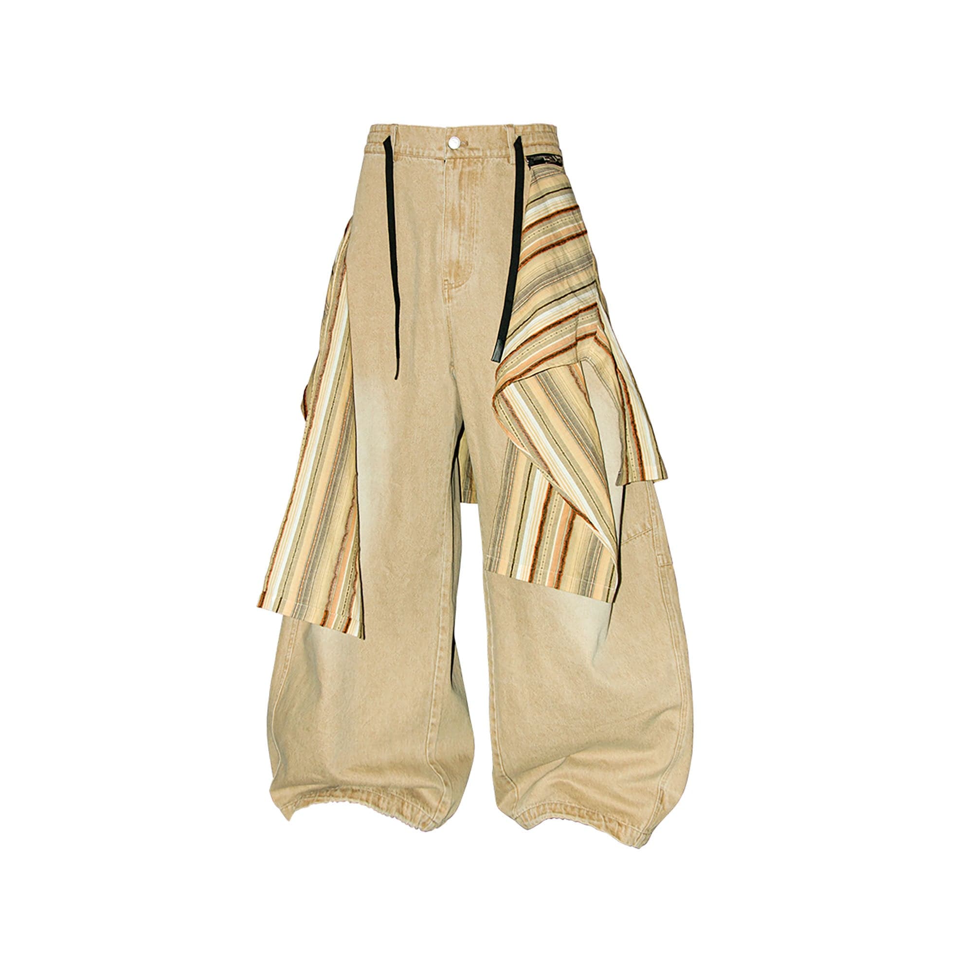 RELABEL Detachable Drape Drawstring Baggy Jeans Brown, premium urban and streetwear designers apparel on PROJECTISR.com, RELABEL