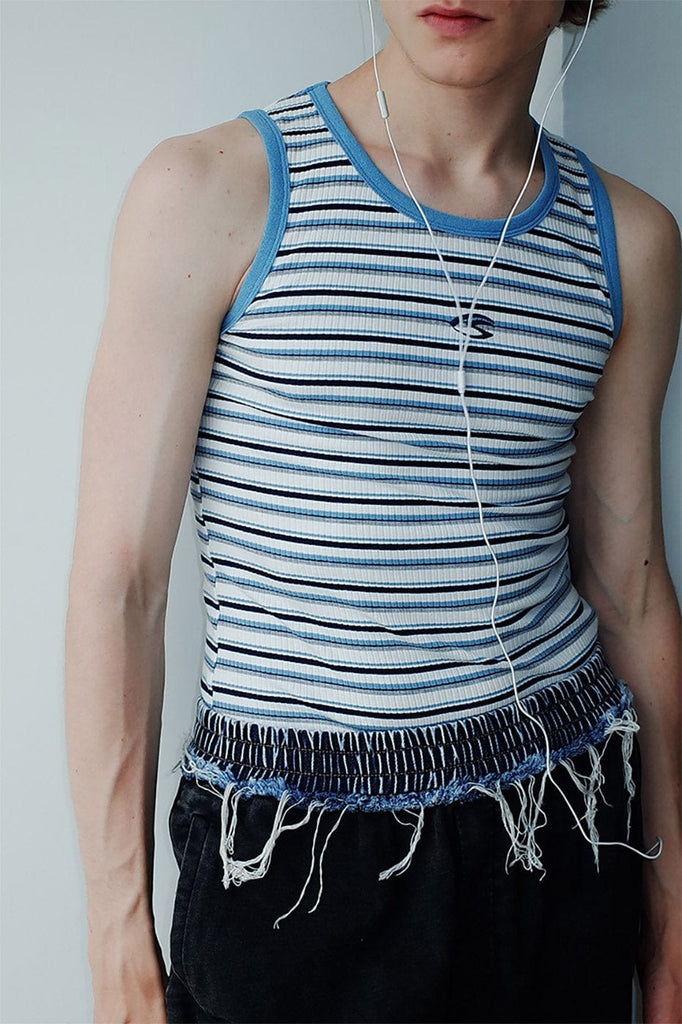 LEONSENSE Striped Knitted Tank Top Blue, premium urban and streetwear designers apparel on PROJECTISR.com, LEONSENSE