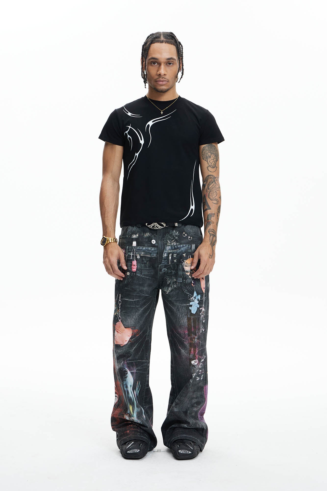 DND4DES Distressed Cyber Virus Flared Jeans