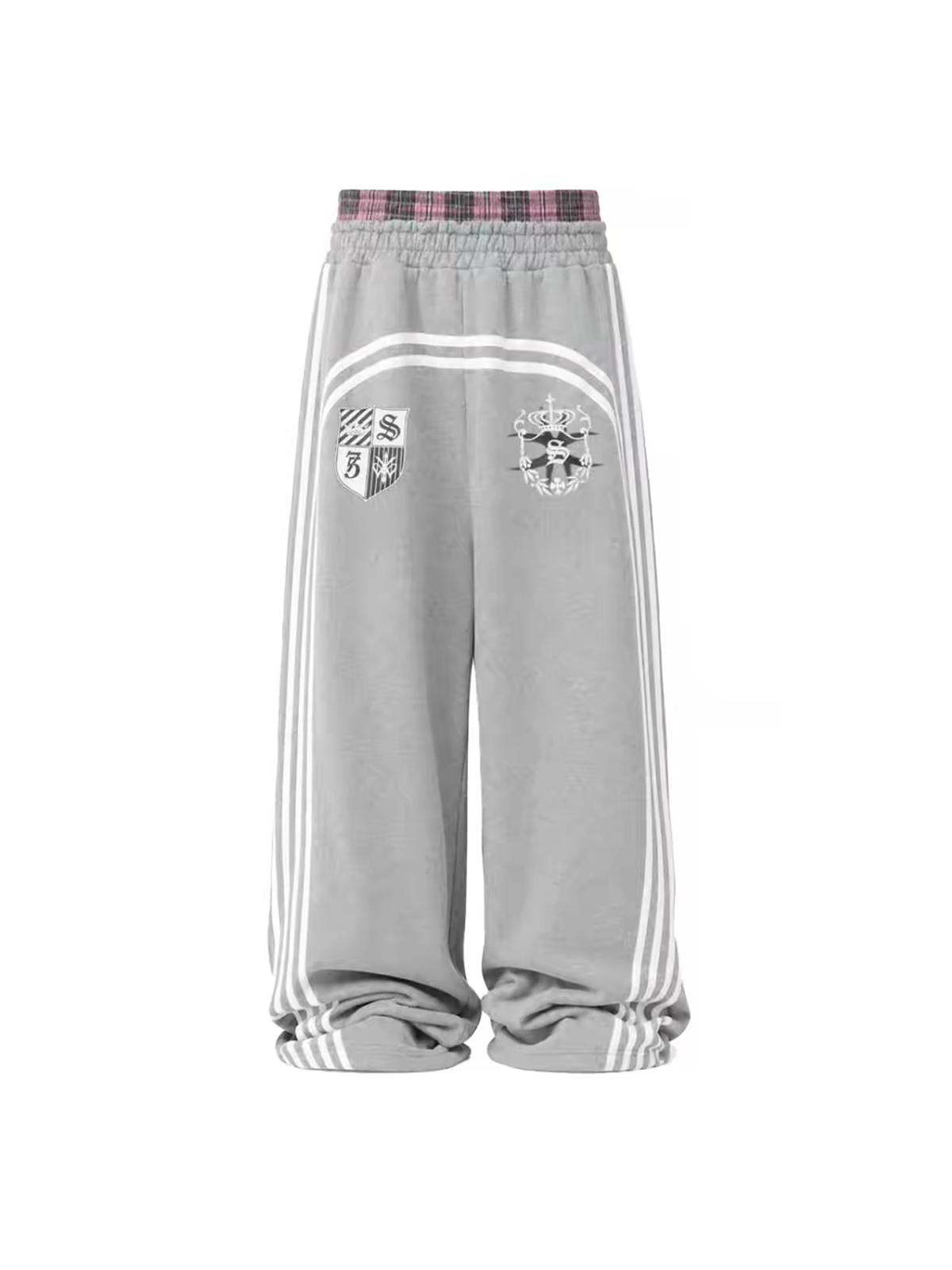 SEXXDEVIL Plaid Double-Waistband Striped Sweatpants