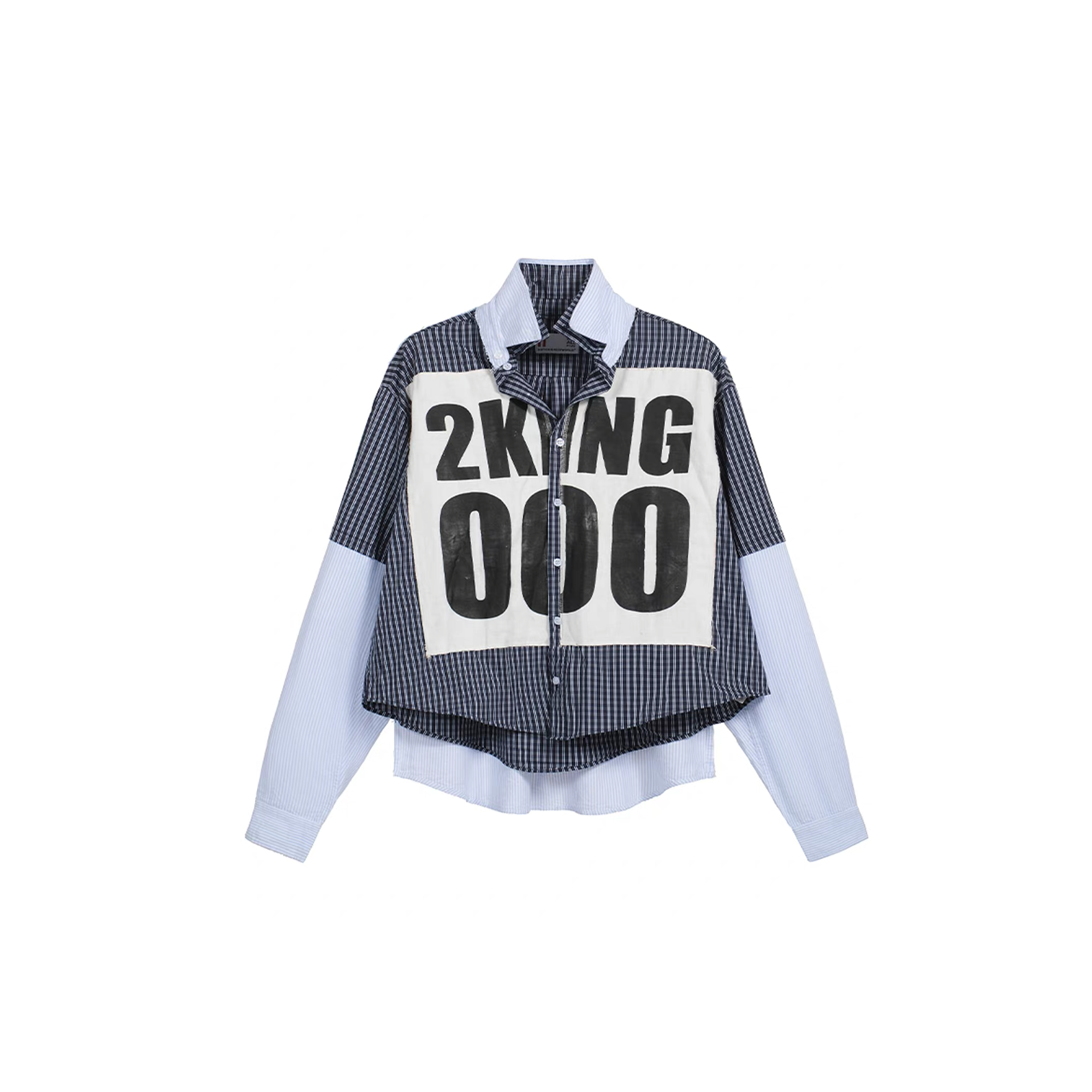 NOTHINGNESS WORLD Deconstructed Layered Graphic Spliced Shirt, premium urban and streetwear designers apparel on PROJECTISR.com, NOTHINGNESS WORLD