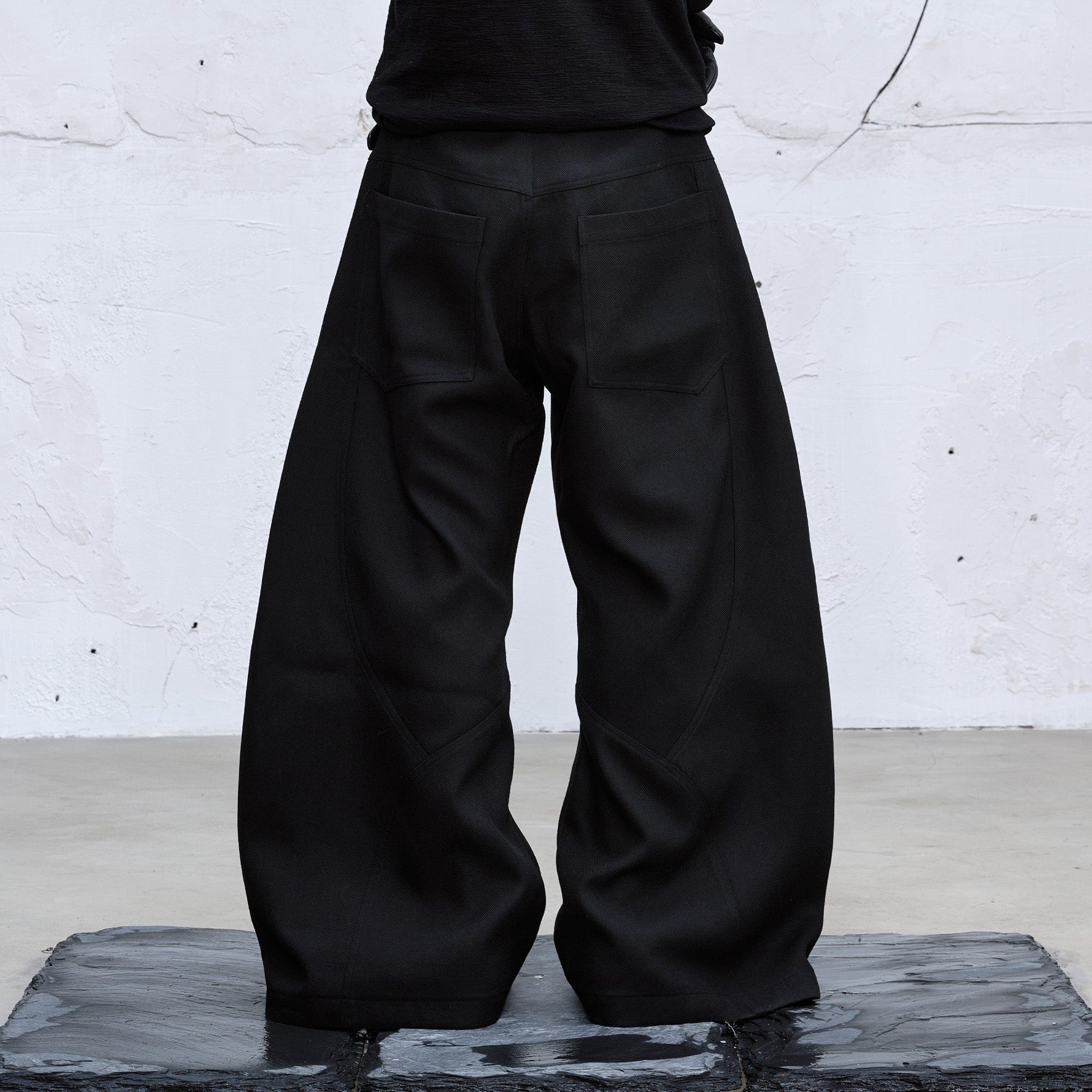 CATSSTAC Curved Draped Wide-Leg Trousers, premium urban and streetwear designers apparel on PROJECTISR.com, CATSSTAC