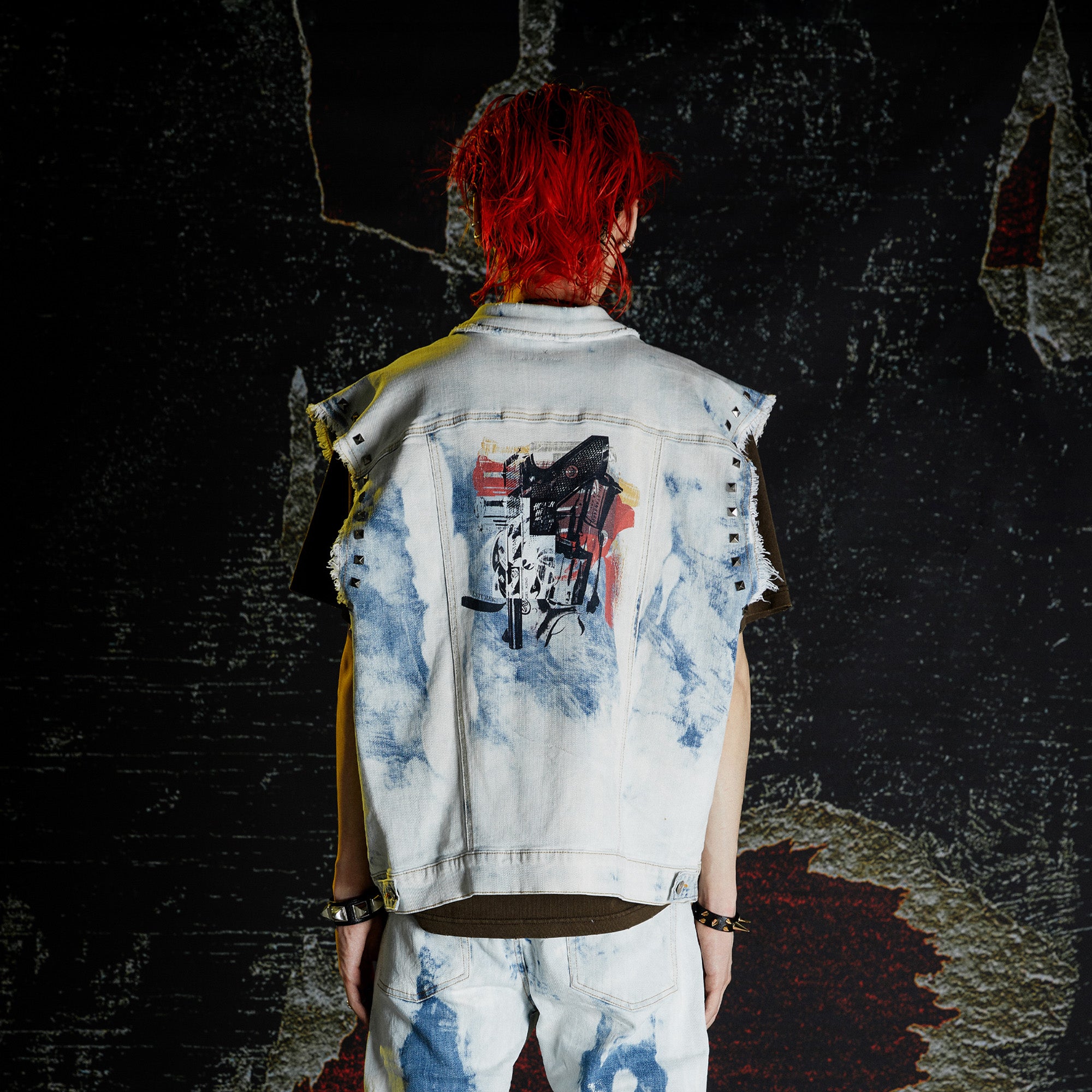 VENTUREK Distressed Washed Studded Patch Denim Vest, premium urban and streetwear designers apparel on PROJECTISR.com, VENTUREK