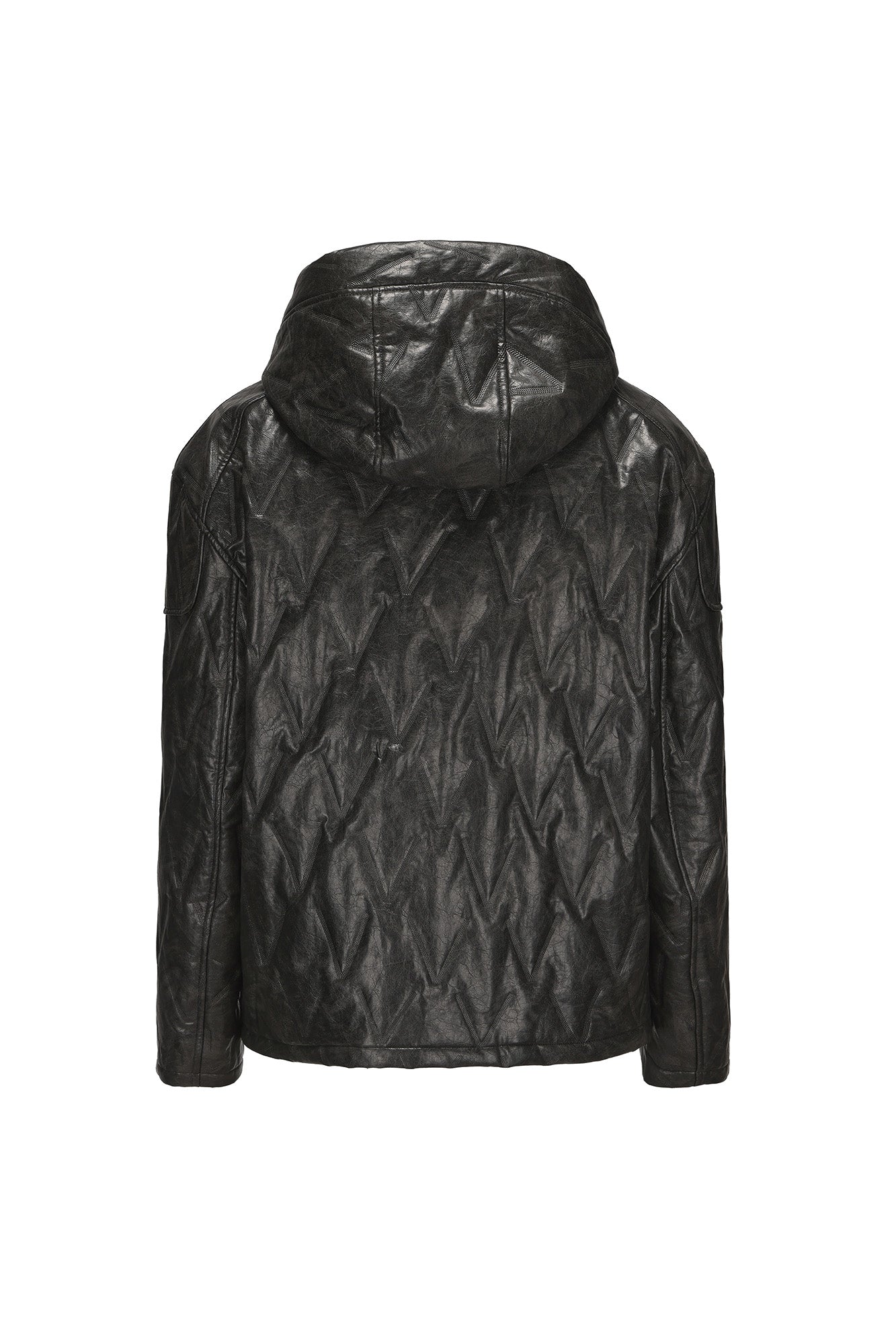 VANN VALRENCE Diamond-Embossed Faux Leather Hooded Puffer