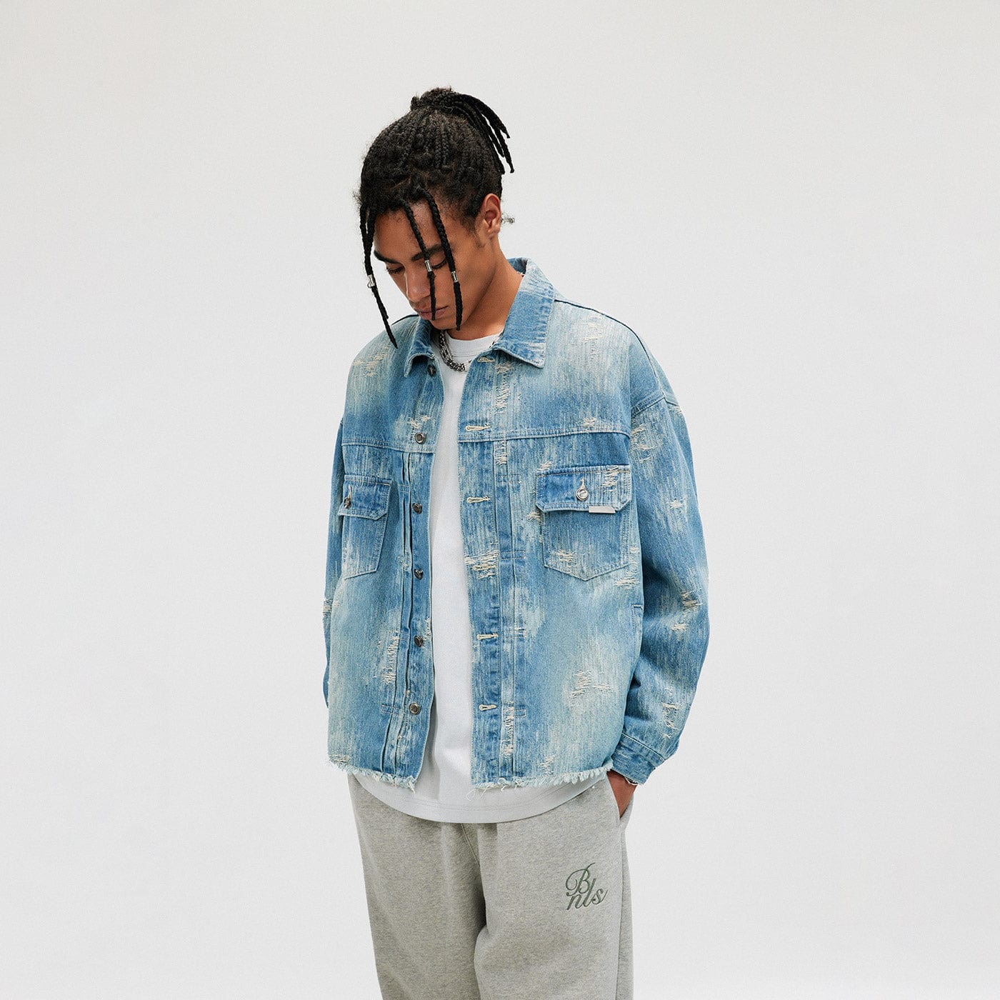 BONELESS Raw-Edge Washed Denim Jacket, premium urban and streetwear designers apparel on PROJECTISR.com, BONELESS