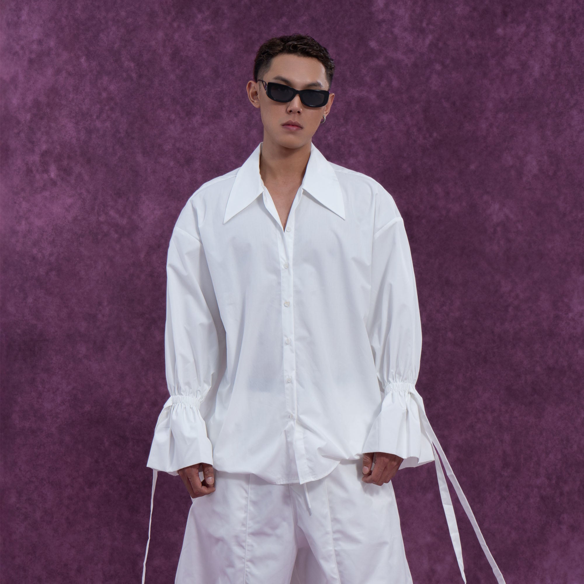 CLP Drawstring Ruffled Cuff Oversized Shirt, premium urban and streetwear designers apparel on PROJECTISR.com, CLP