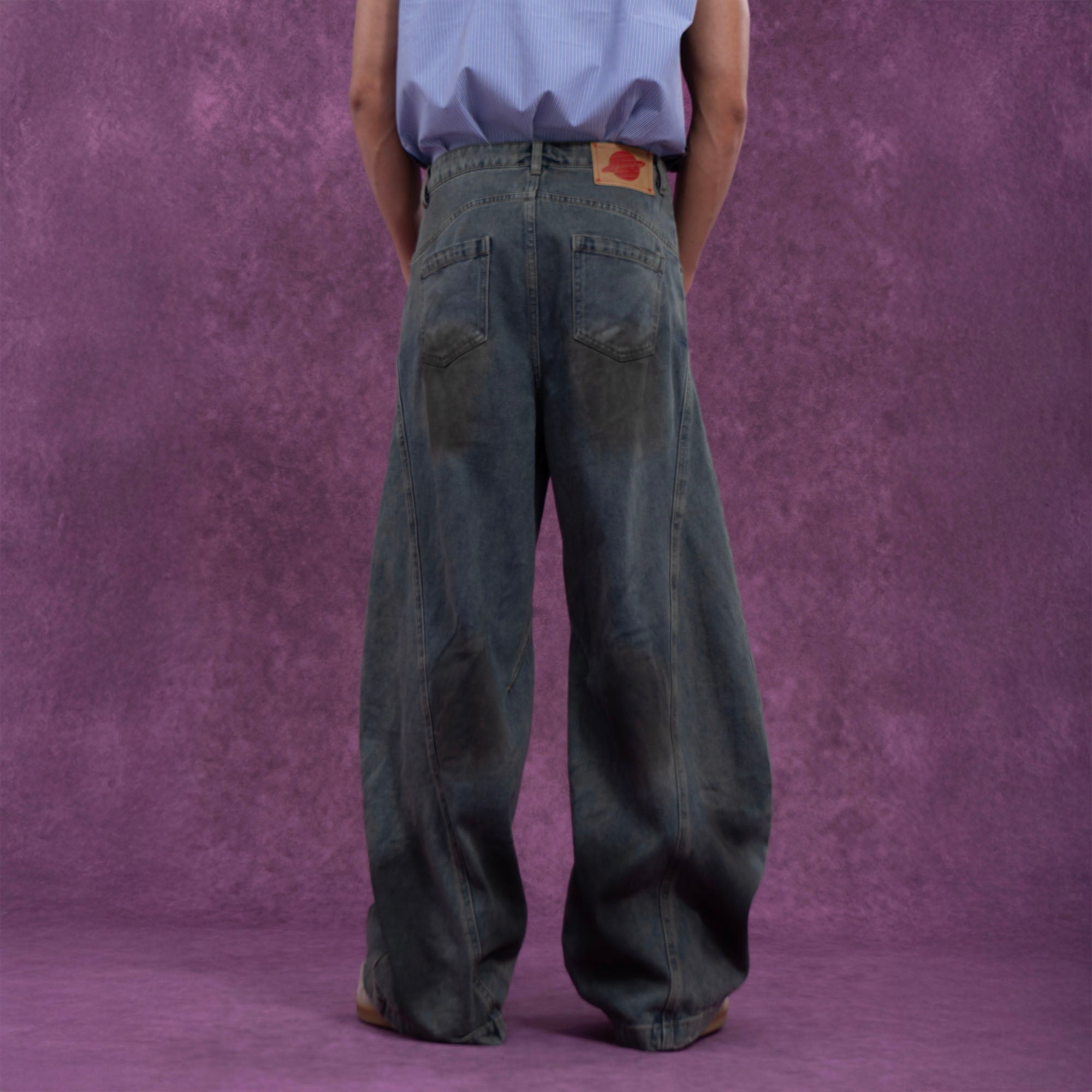 CLP Distressed Slant Panel Oversized Flared Jeans, premium urban and streetwear designers apparel on PROJECTISR.com, CLP
