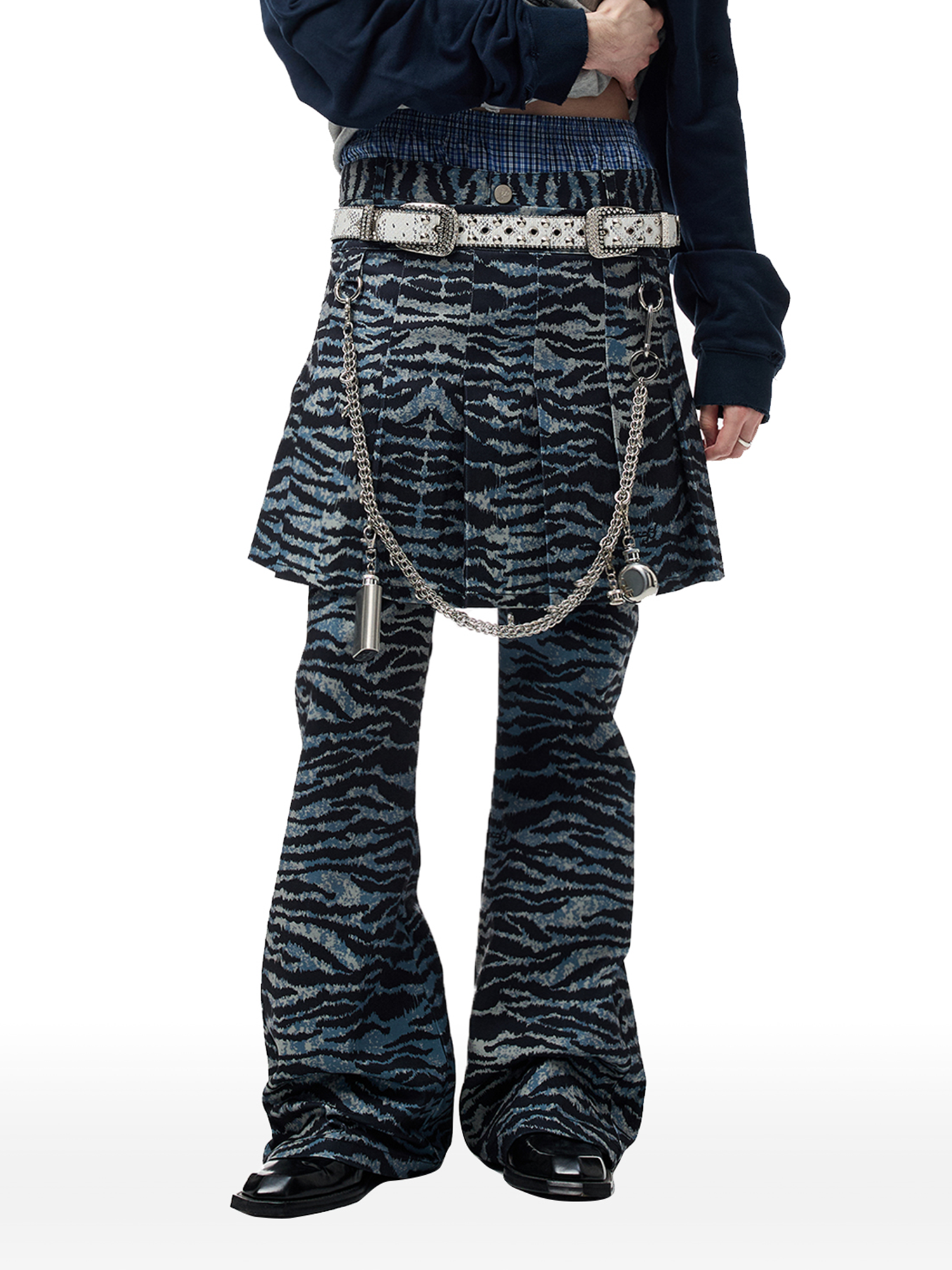 CYCYCY Punk Tiger-Stripe Detachable Pleated Flared Pants