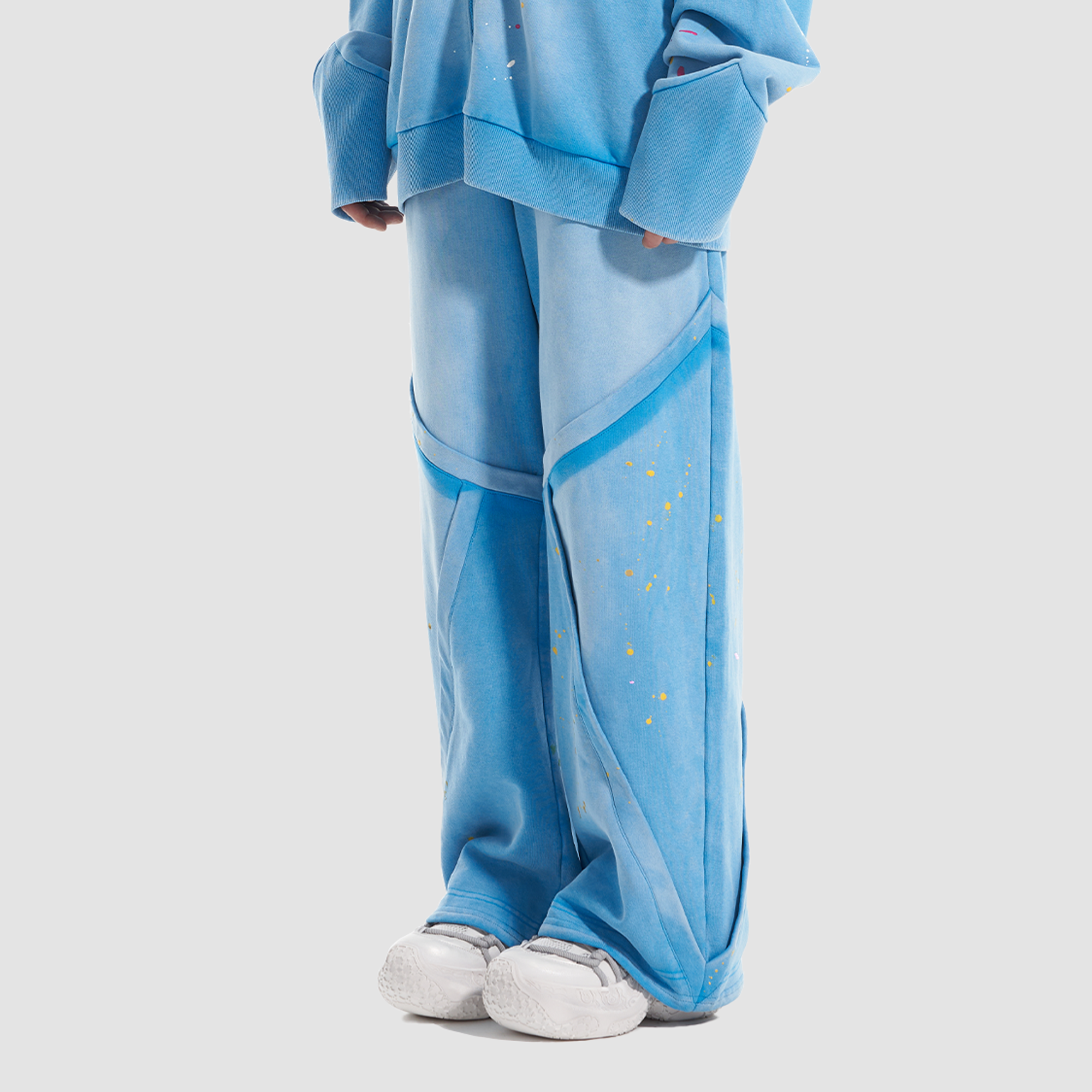 VANN VALRENCE Washed Paint-Splattered Paneled Pants