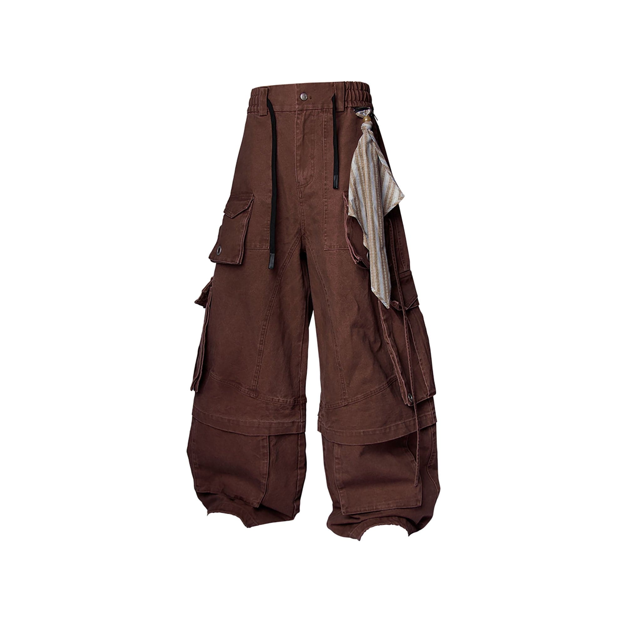 RELABEL Multi-Pocket Detachable Scarf Distressed Cargo Coffee, premium urban and streetwear designers apparel on PROJECTISR.com, RELABEL