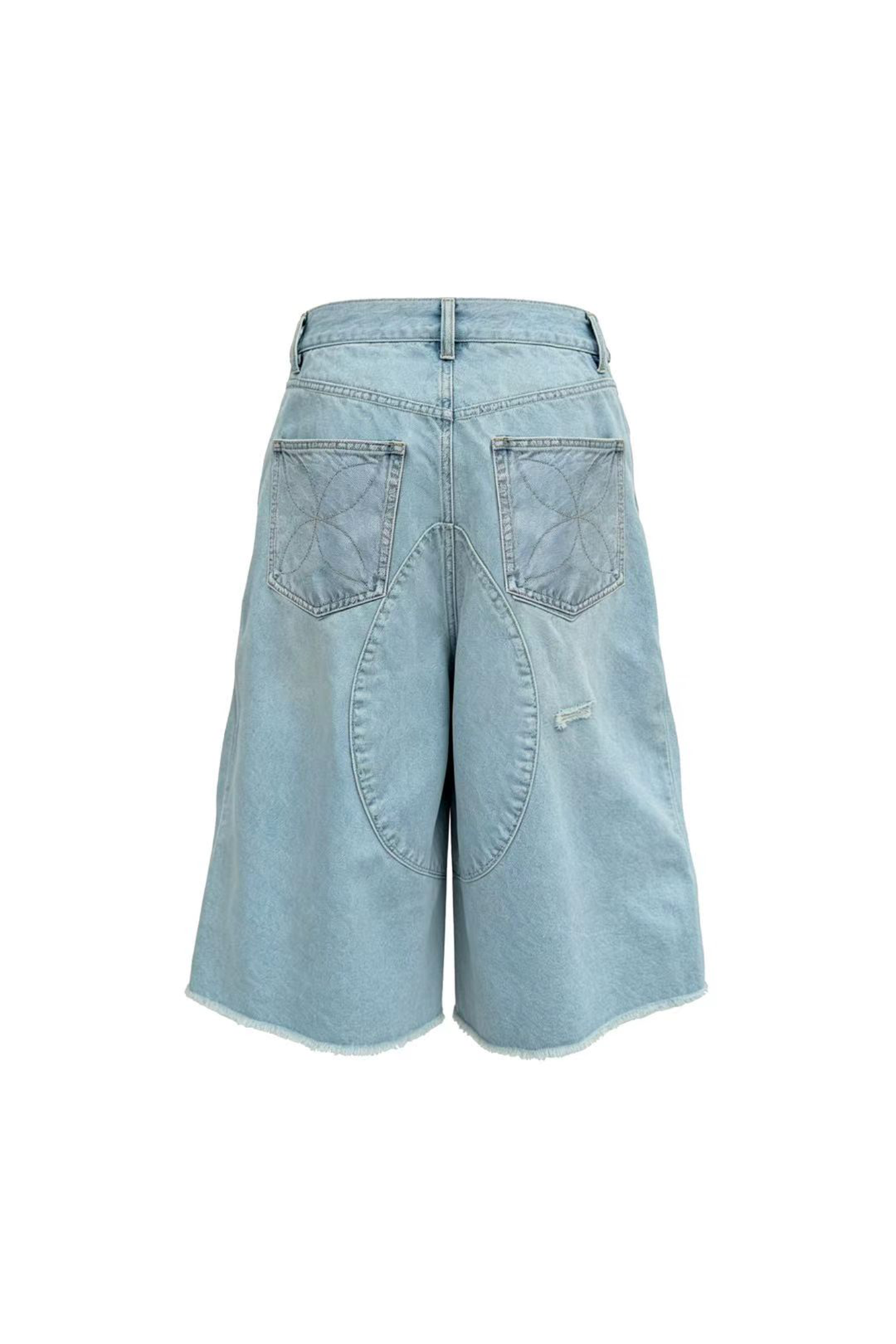 STEEPC Distressed Washed Raw-Edge Denim Shorts