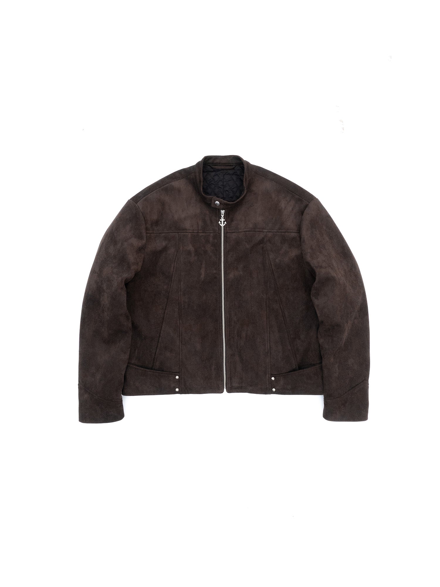 IN EXISTENCE Paneled Faux Suede Rivet Biker Jacket