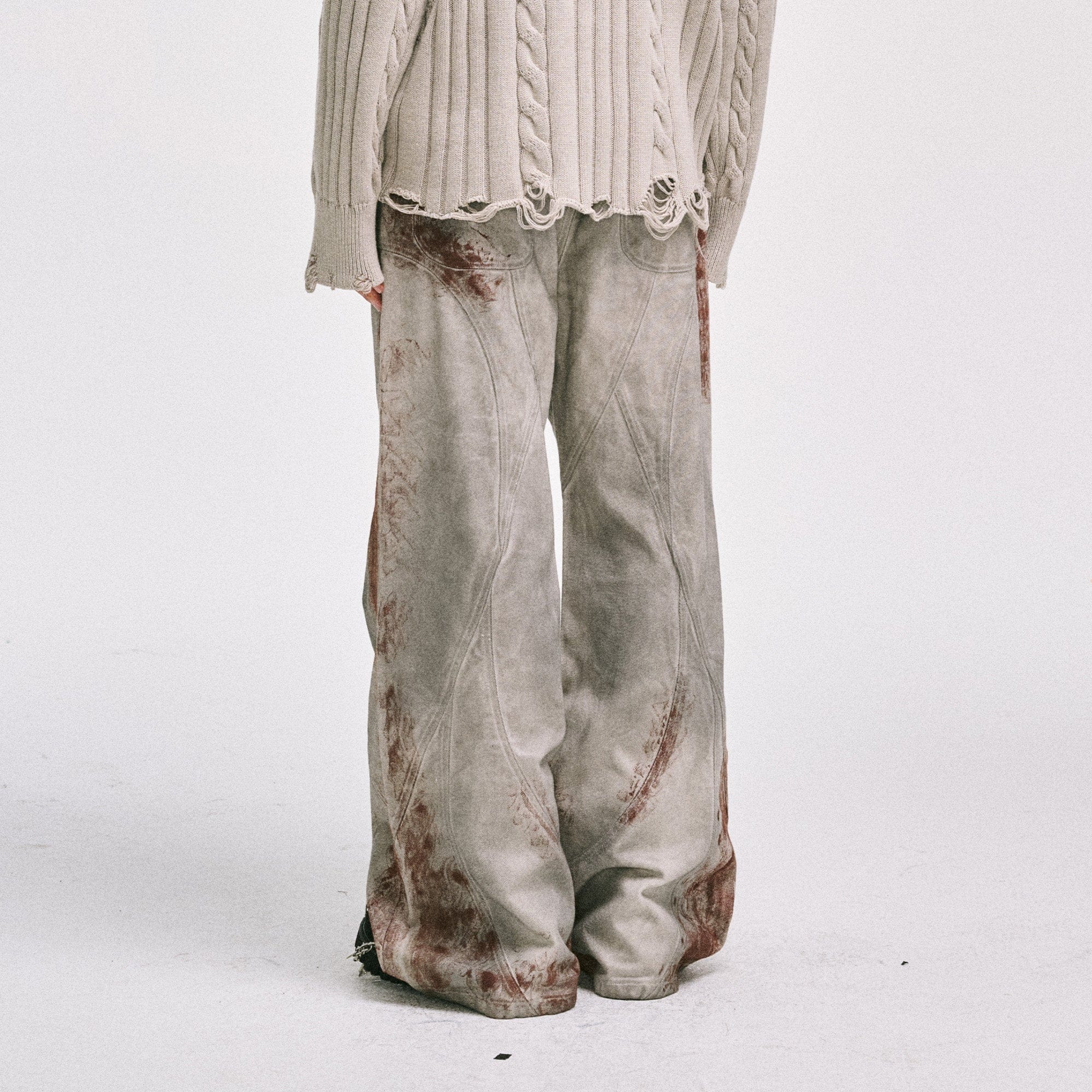 CATSSTAC Rusted Deconstructed Wide-Leg Jeans, premium urban and streetwear designers apparel on PROJECTISR.com, CATSSTAC