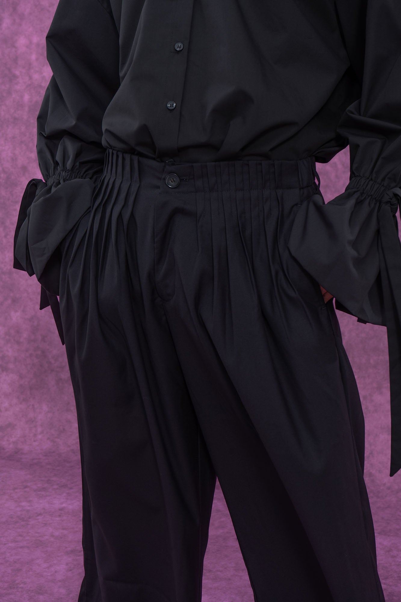 CLP Pleated Waist Structured Wide-Leg Pants