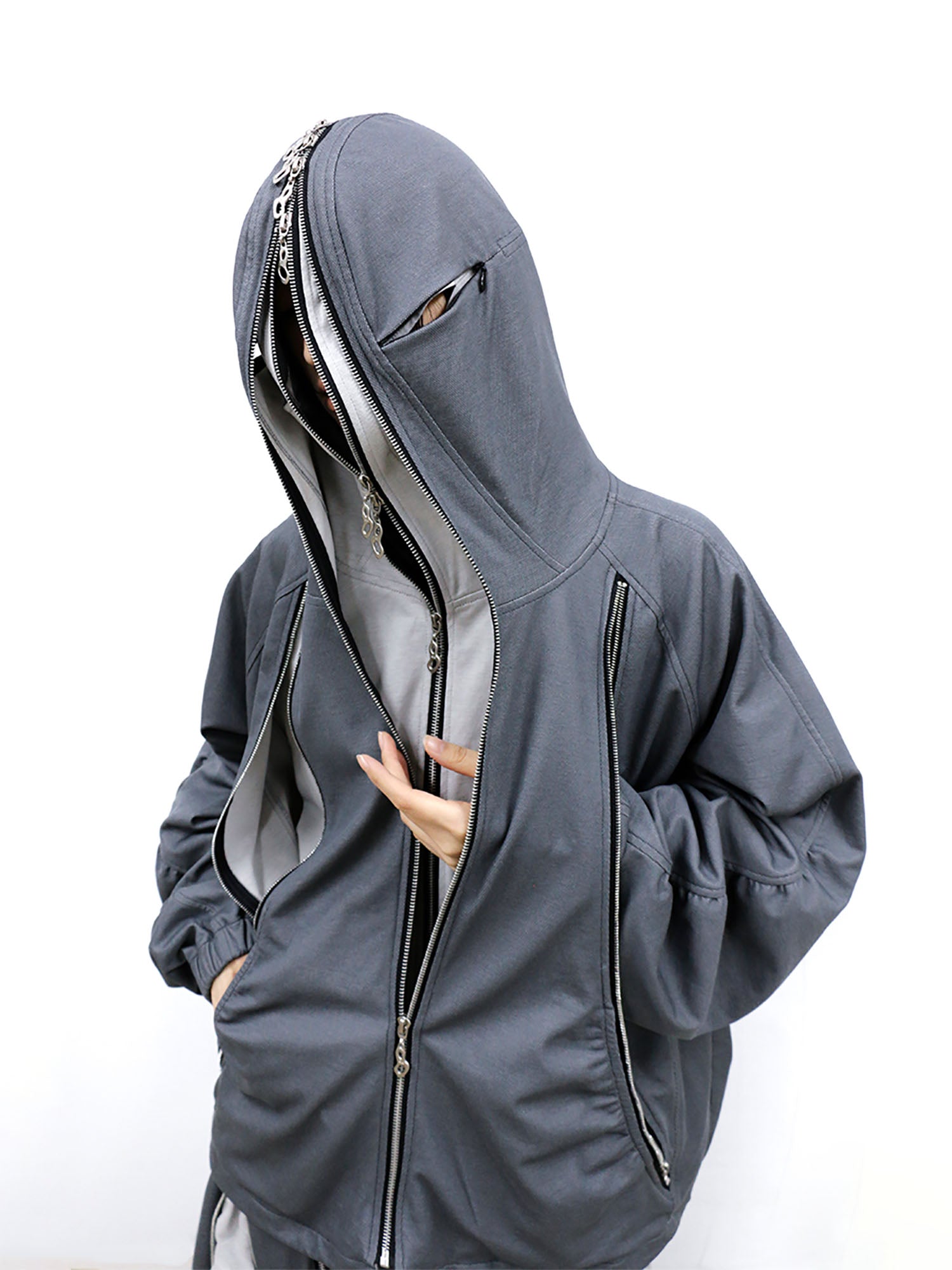 RELABEL Layered Multi-Zip Mask Hood Jacket Gray