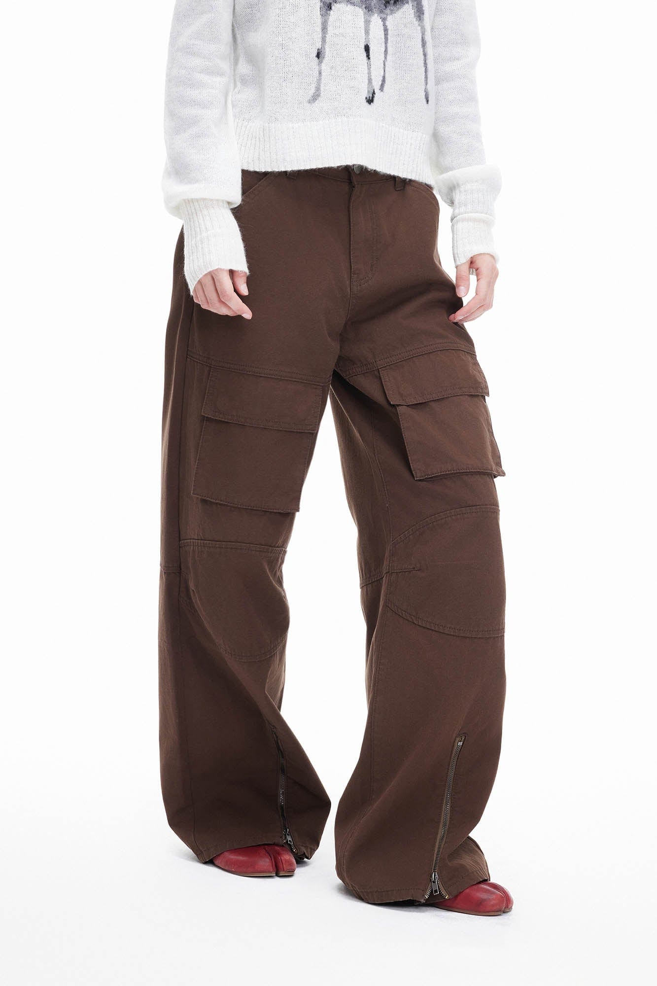 ARTIFICIAL WORLD Zip-Hem Multi-Pocket Wide-Leg Cargo