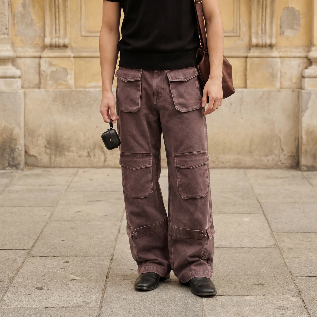 ELETEIZE Retro Washed Multi-Pocket Baggy Cargo Pants