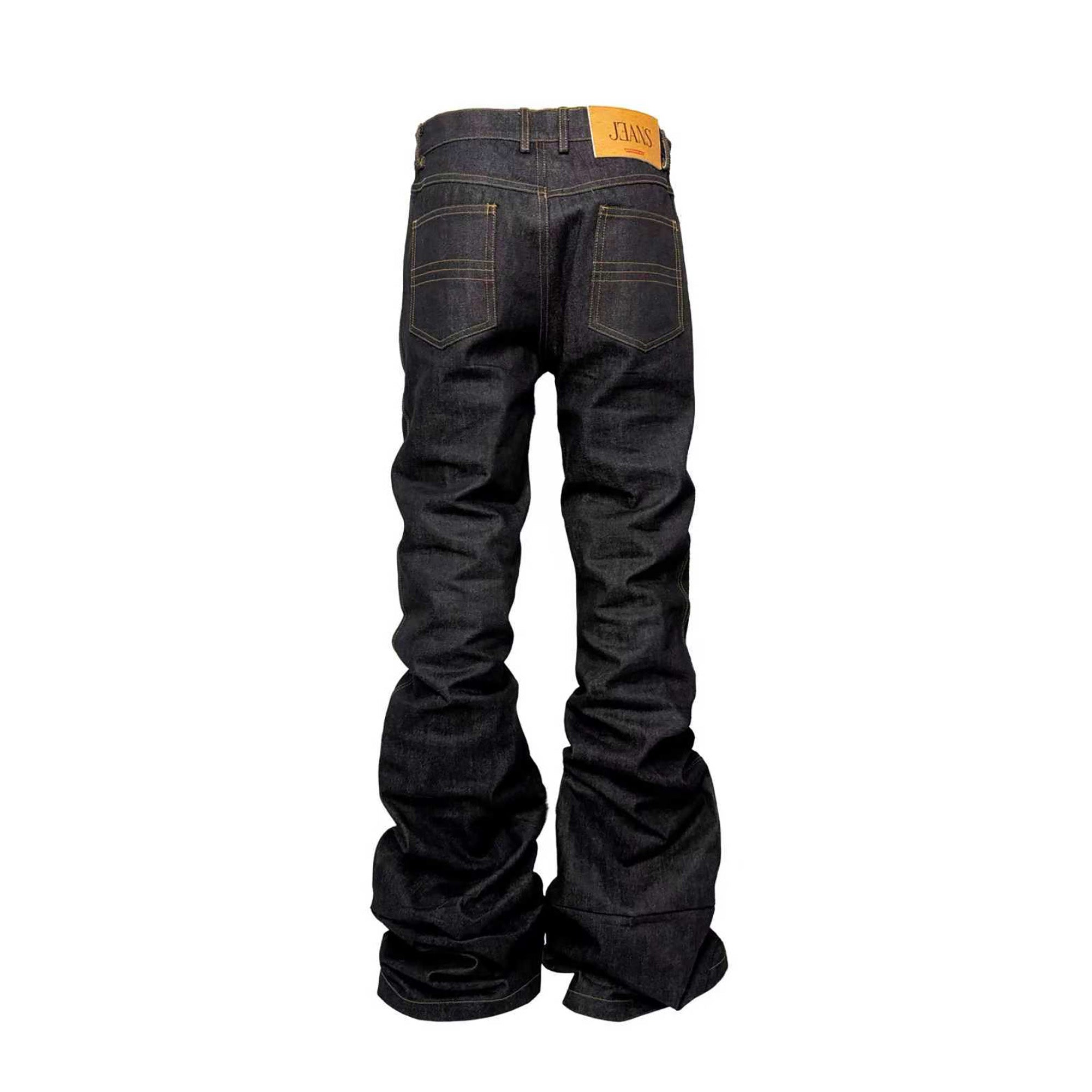 PCCVISION Baroque Embroidered Raw Denim Stacked Jeans