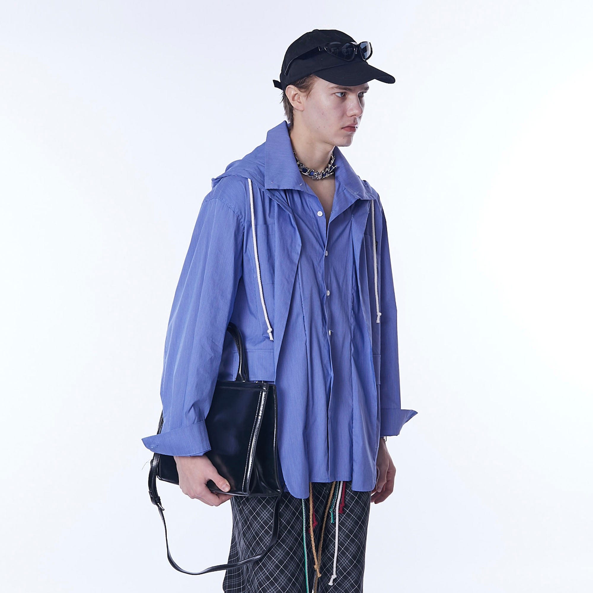 ASSEEN Deconstructed Layered Placket Oversized Hood Shirt, premium urban and streetwear designers apparel on PROJECTISR.com, ASSEEN