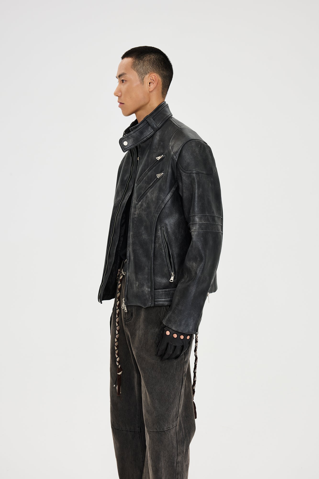 CATSSTAC Pebbled Faux Leather Multi-Zipper Biker Jacket