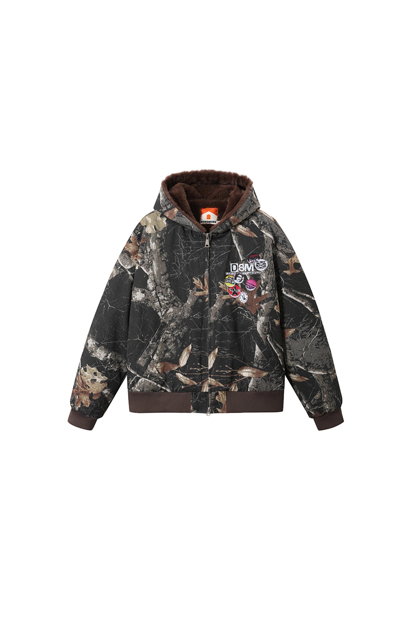 DONSMOKE Faux Fur Lined Camo Hooded Jacket