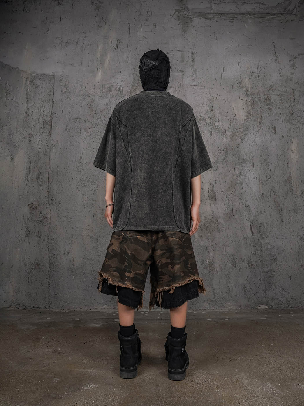 UNDERWATER Double-Layered Ripped Black Shorts Camo