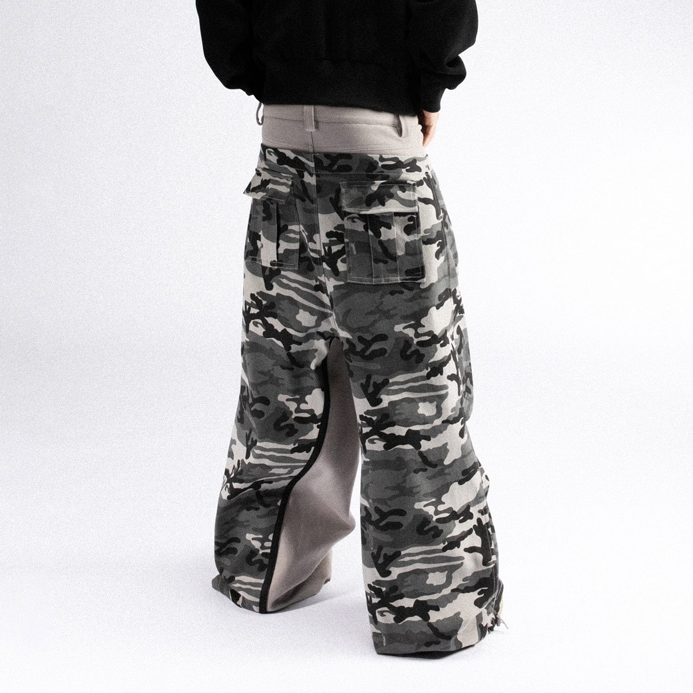 FIVEKOH Double-Waist Spliced Camo Wide-Leg Pants