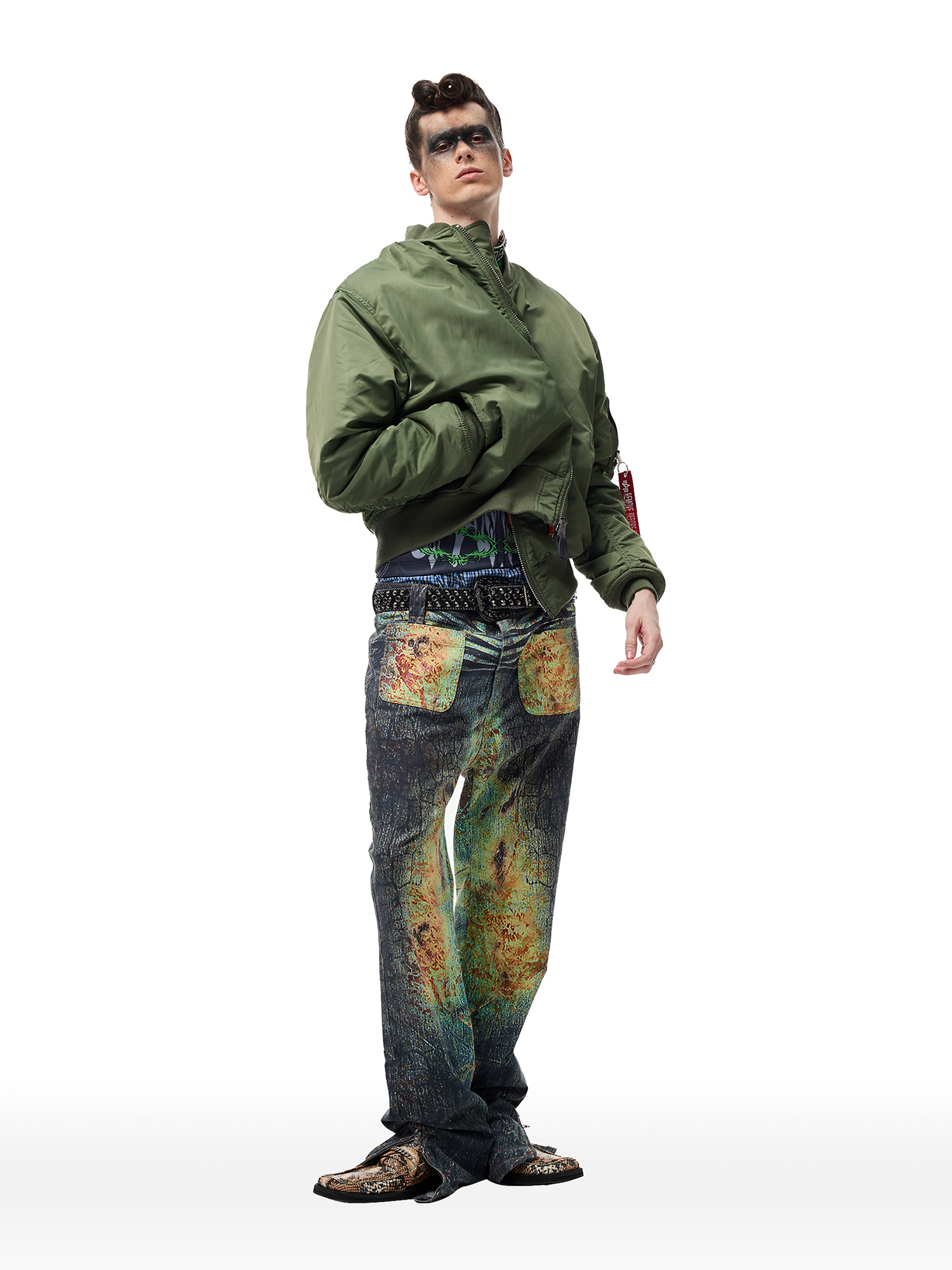 CYCYCY Iridescent Croc Full-Print Slim Flared Jeans
