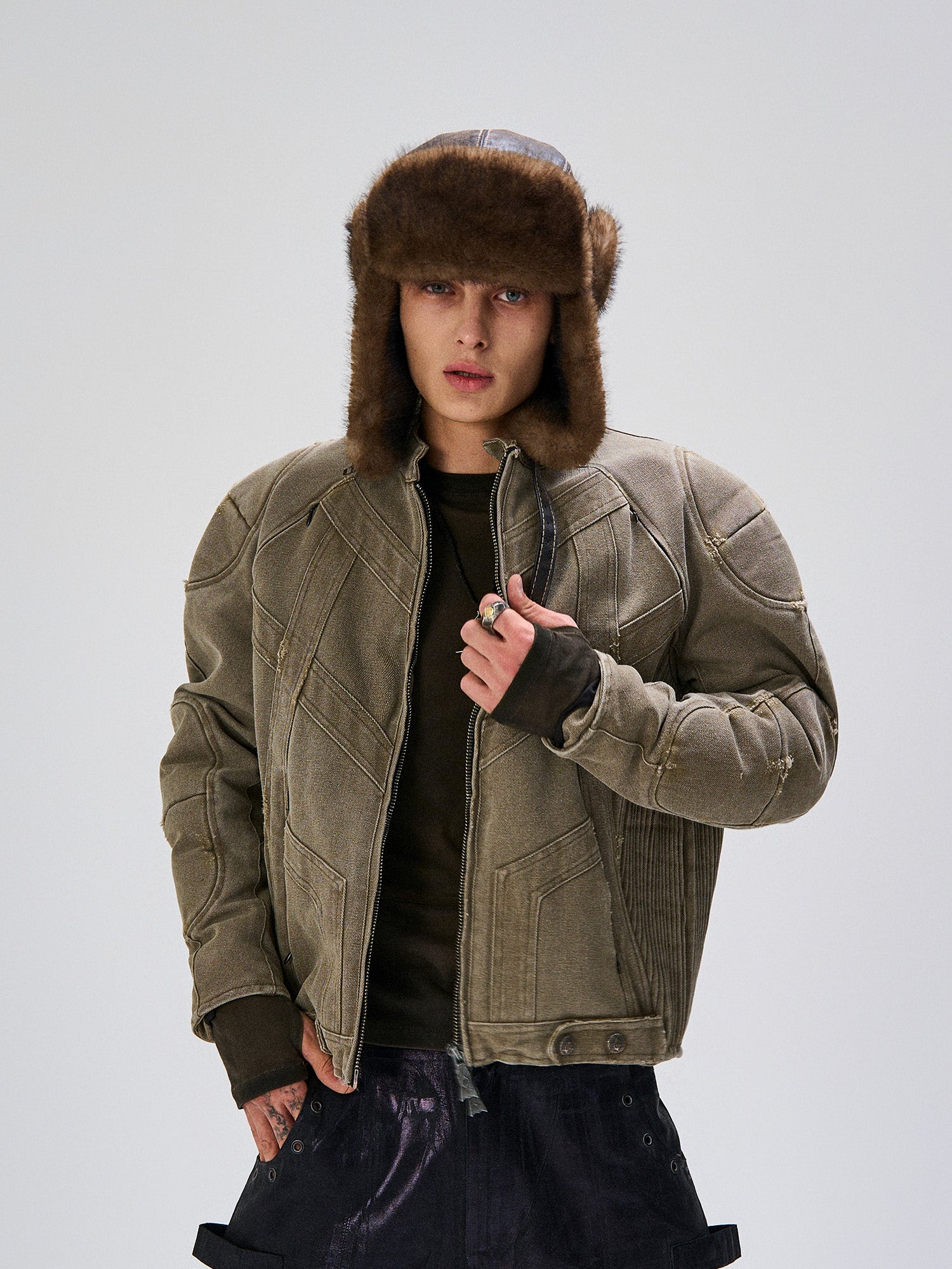 FLYERRER Panel Armor Moto Canvas Jacket, premium urban and streetwear designers apparel on PROJECTISR.com, FLYERRER