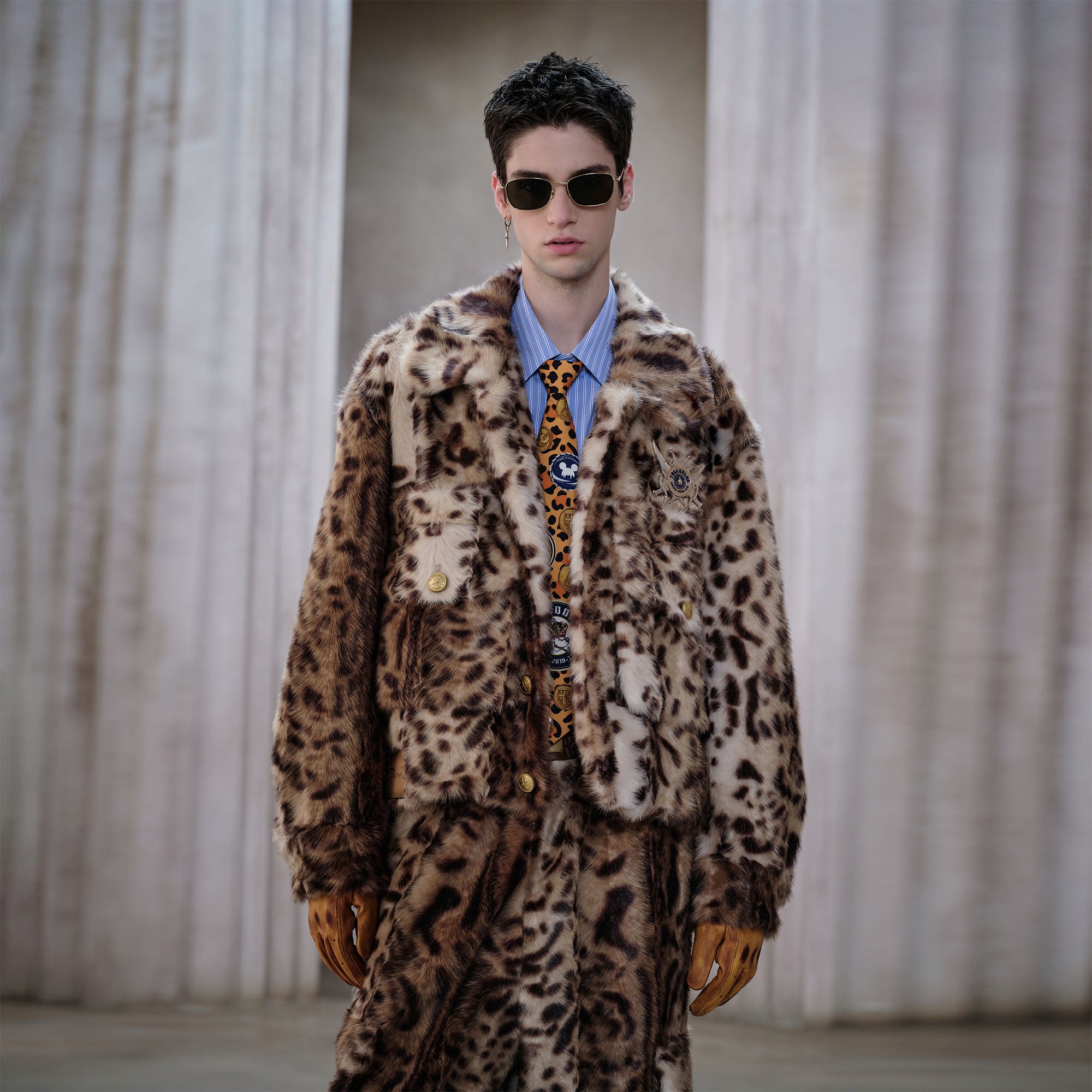 FACEONLAB Leopard Faux Fur Jacket