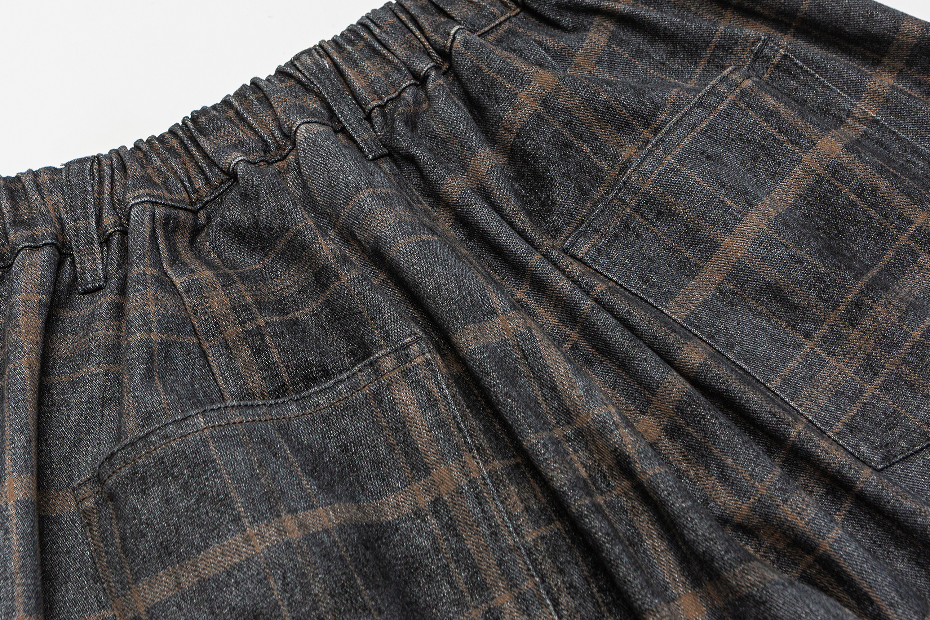 ME DA IGUAL Washed Plaid Tappered Pants Coffee