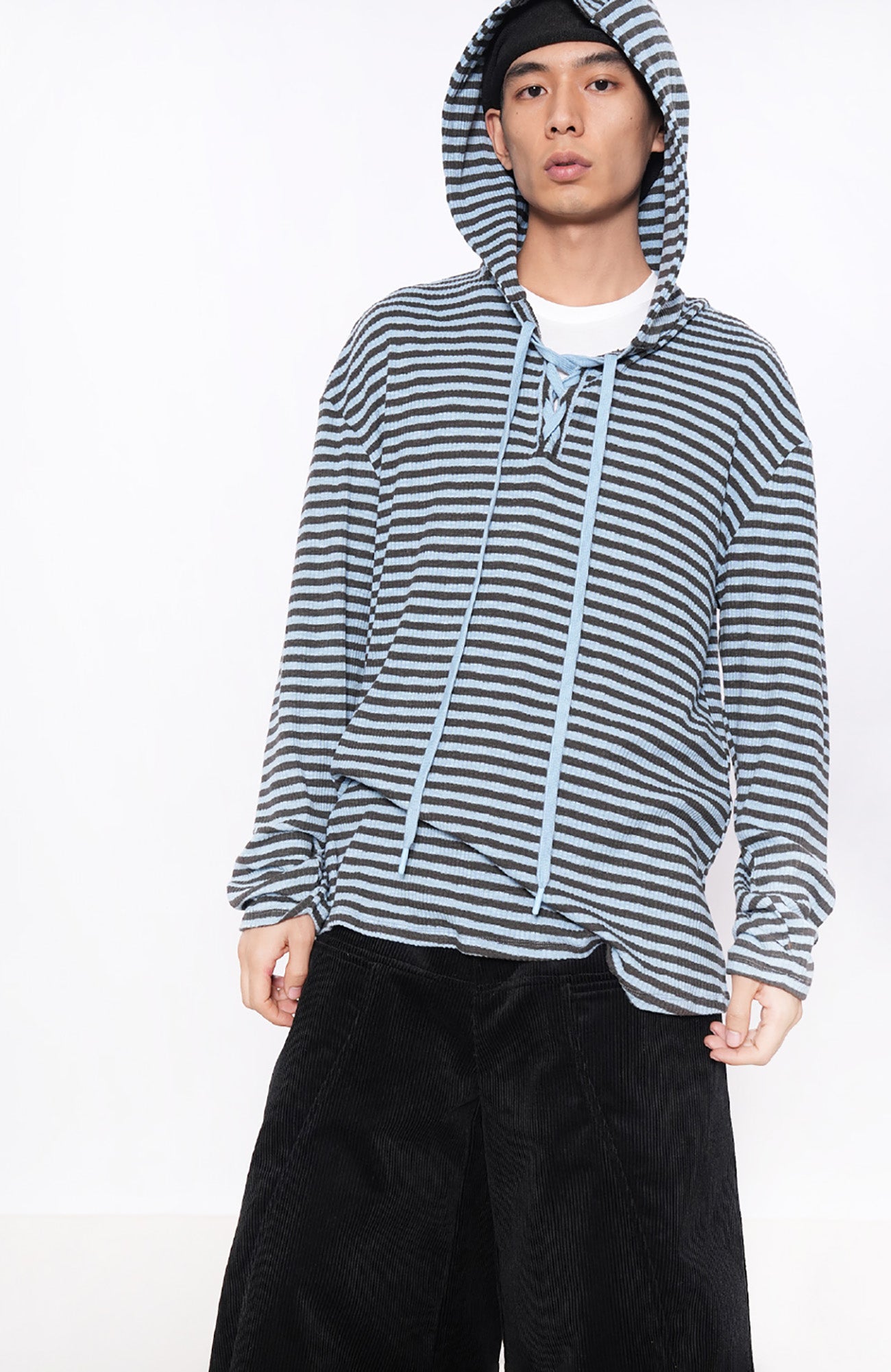 7440 37 1 Striped Lace-Up Hoodie Tee, premium urban and streetwear designers apparel on PROJECTISR.com, 7440 37 1