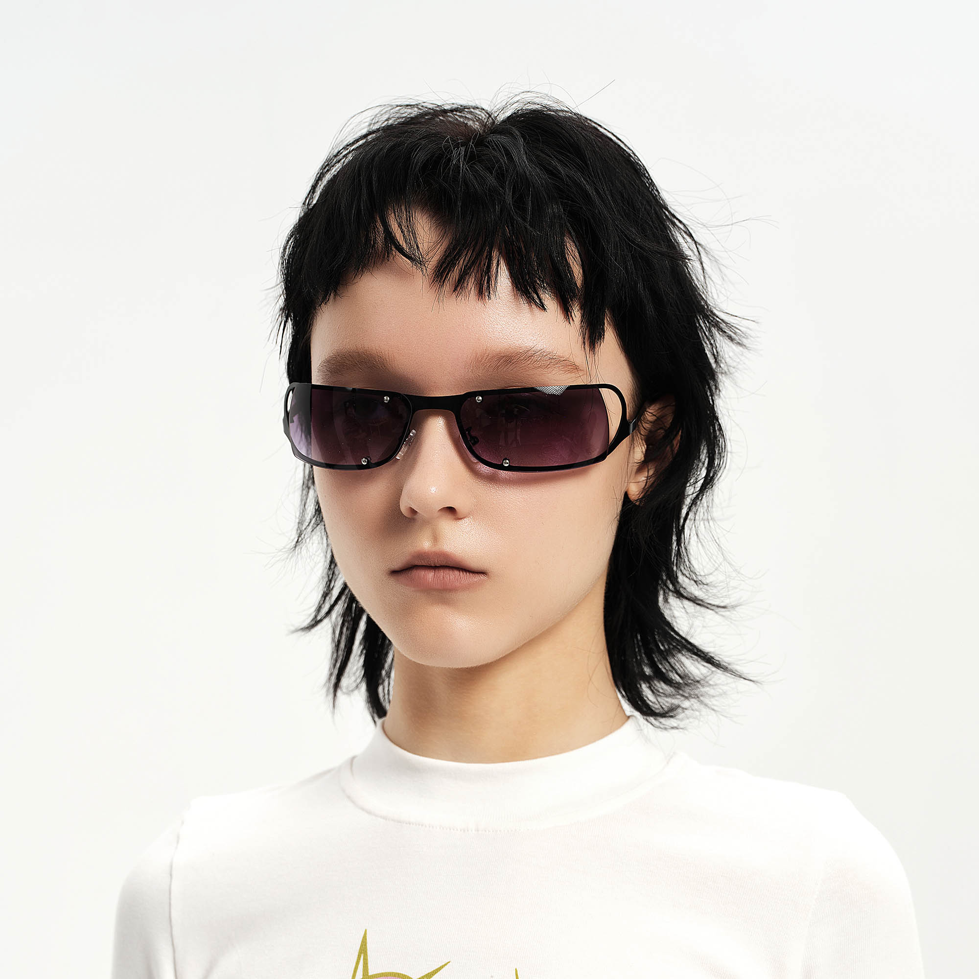 DAMAGE ASIA OPTICALS Modern Rivet Square Frame Sunglasses