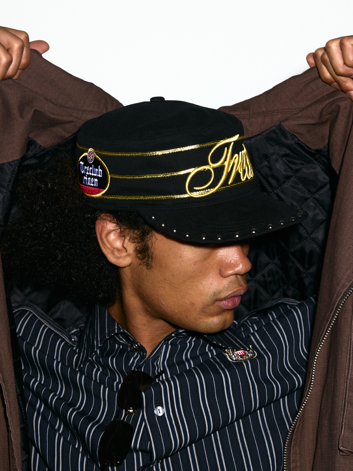 TRECLUB Studded-Brim Embroidered Cap
